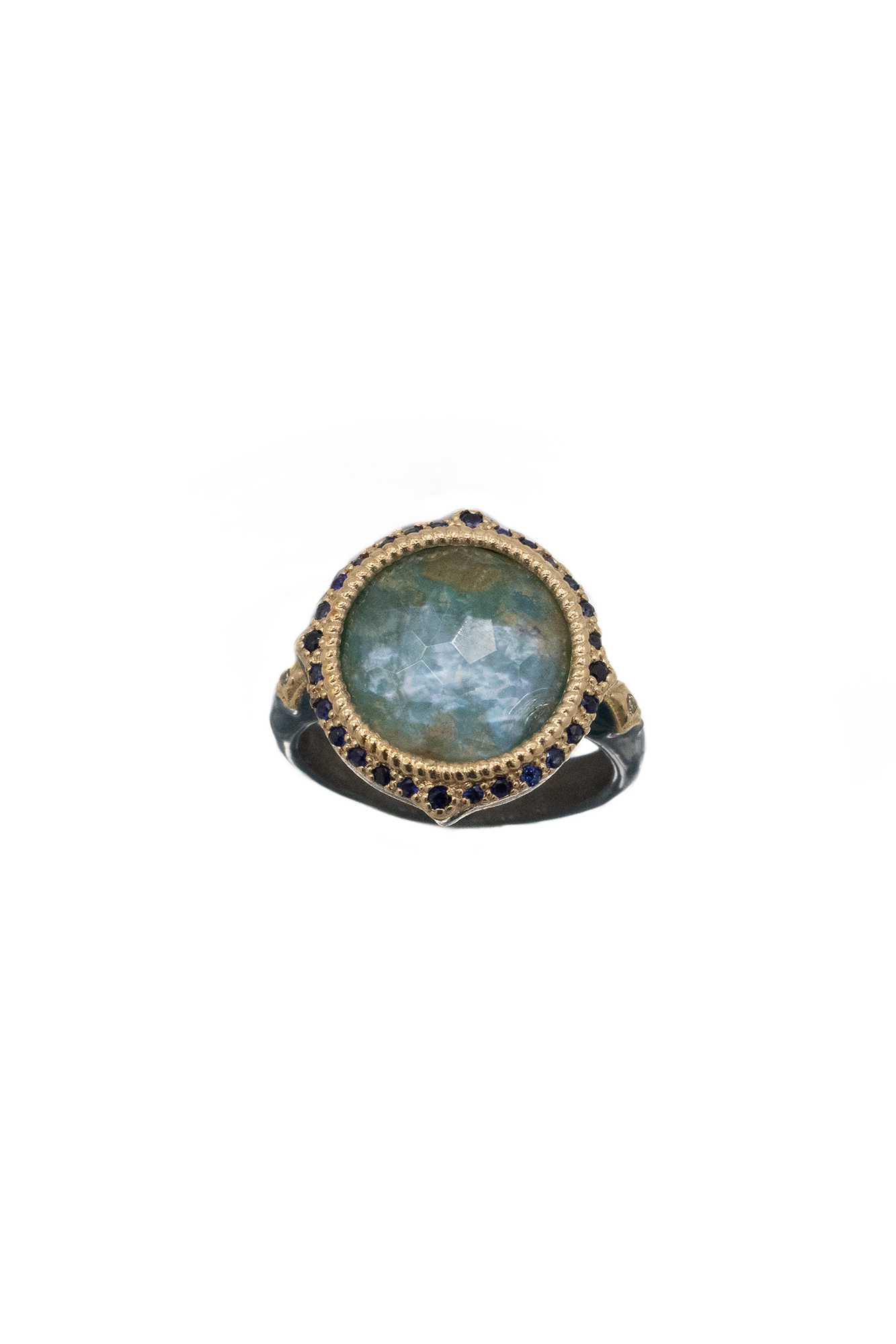 14K Rose Gold and Sterling Silver Enamel Teal Crivelli Ring