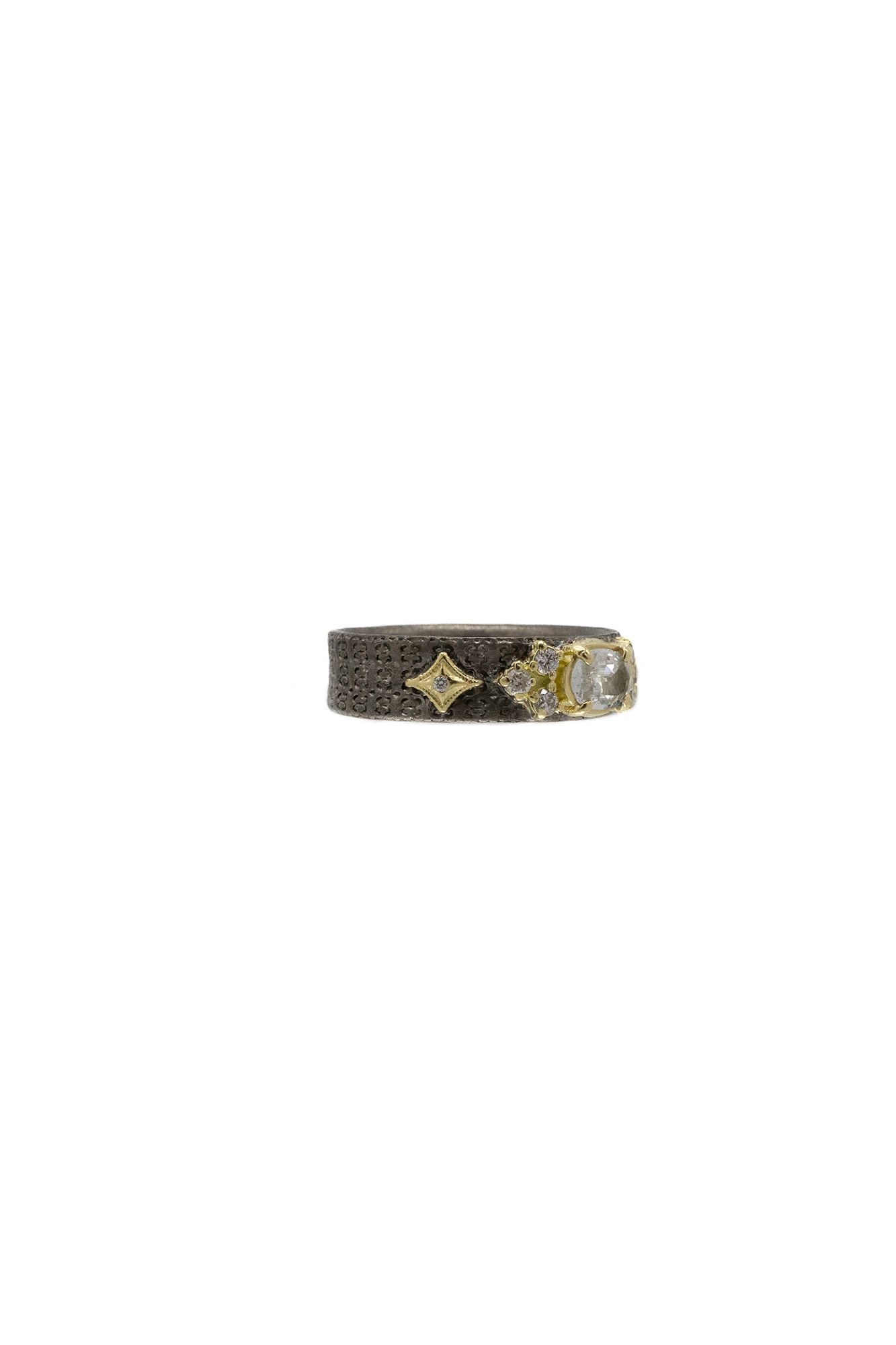 18K Yellow Gold & Grey Sterling Silver Ring