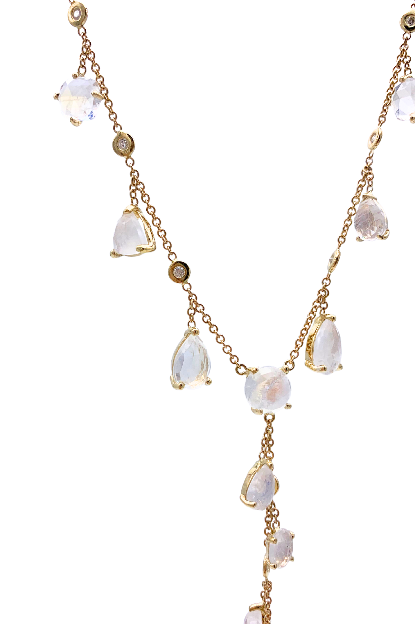 Yellow Gold 16 Diamond Bezel 18 Multi Shape Moonstone Shaker Y Necklace