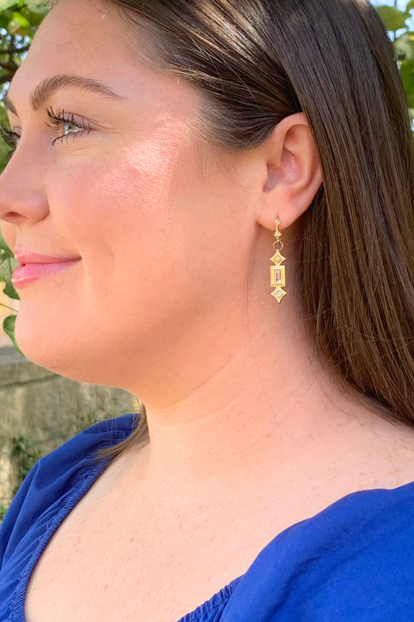 18K Yellow Gold Gray Sterling Silver Hook Drop Earrings