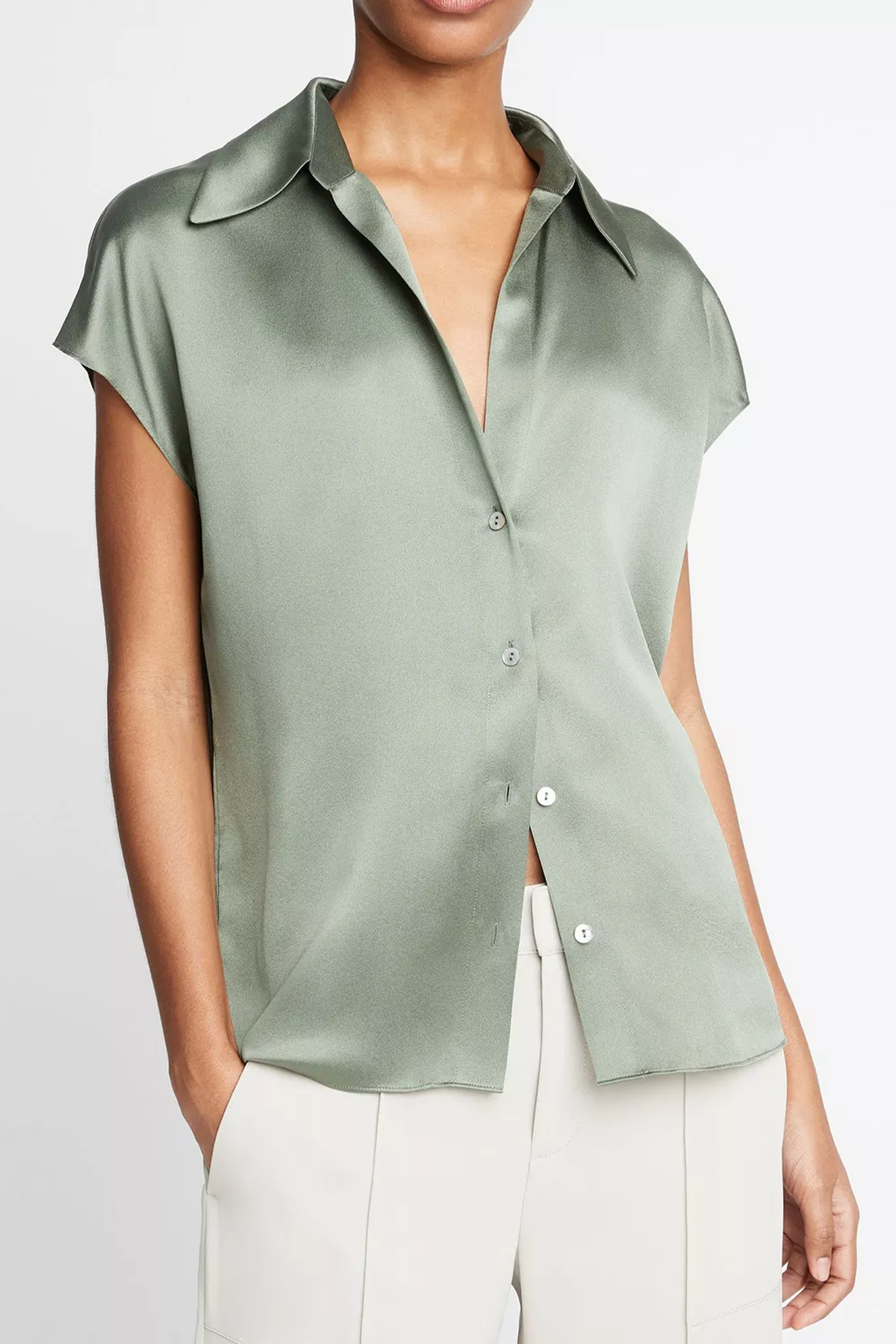Cap Sleeve Ruched Back Blouse-SFN