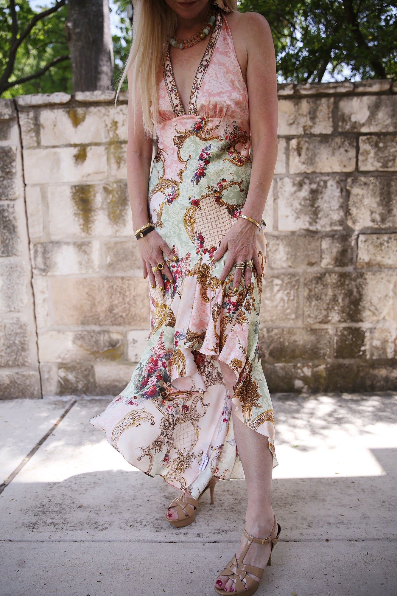Bias Halter Dress With Ruffle Hem The Queens Quarters