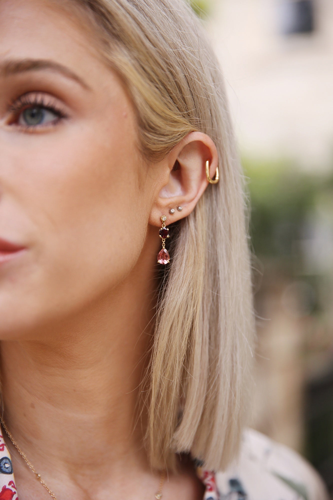 Sophia Diamond + 2 Multi Shape Gemstone Drop Pinks
