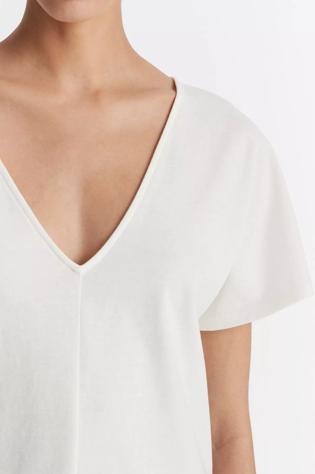 Cotton Flutter Dolman-Sleeve V-Neck T-Shirt Off White
