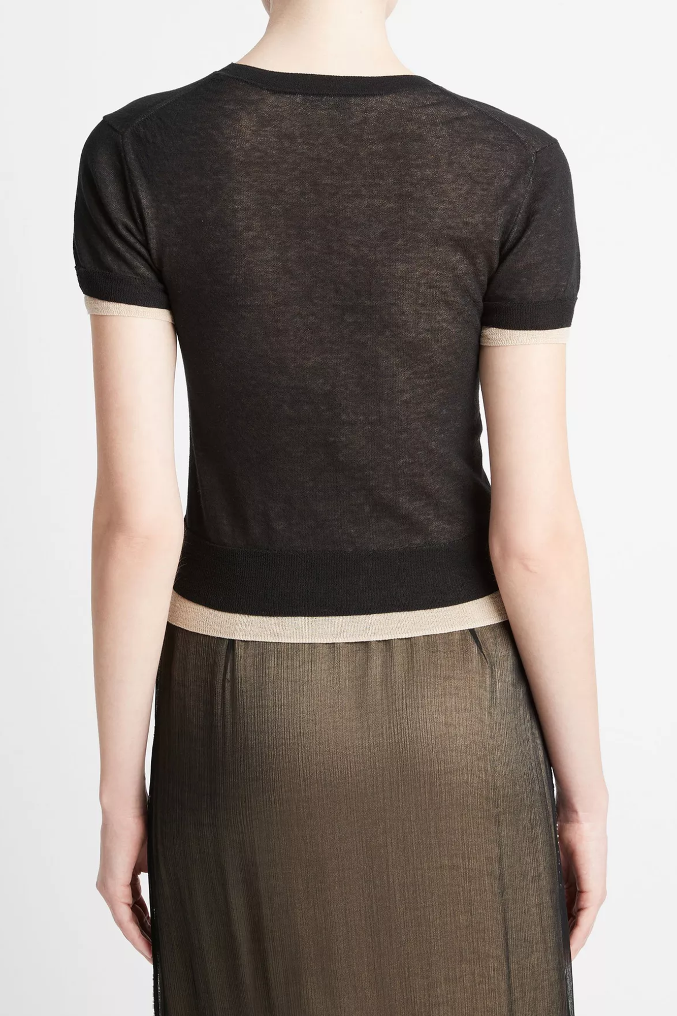 Double-Layer Knit T-Shirt Black/Oat Sand Combo