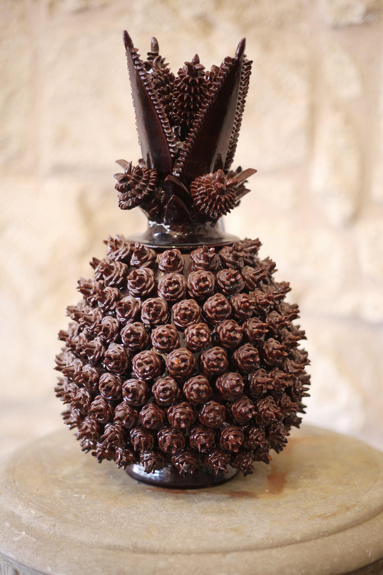 Earthenware Lidded Pineapple Urn Burgundy