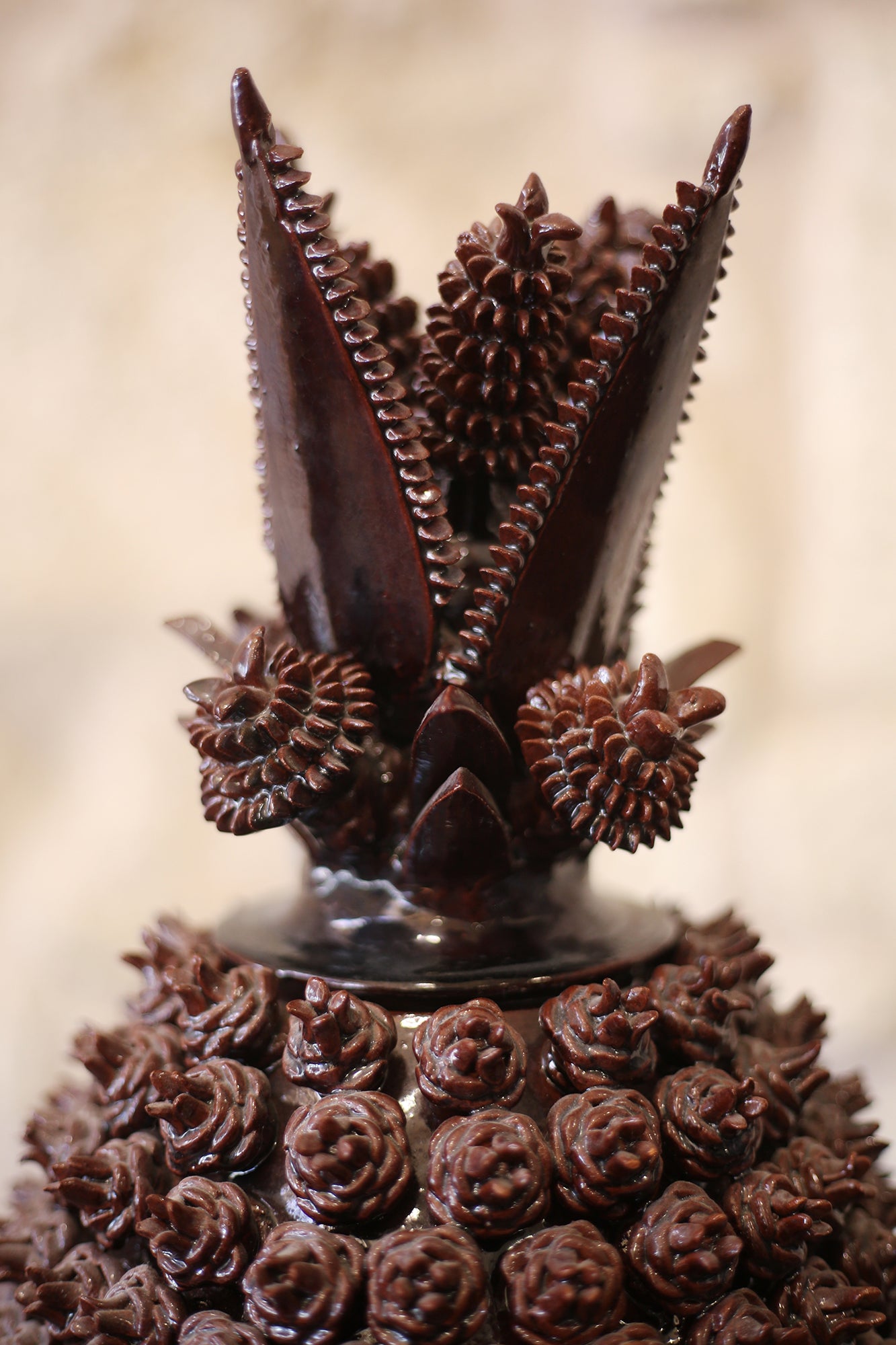 Earthenware Lidded Pineapple Urn Burgundy