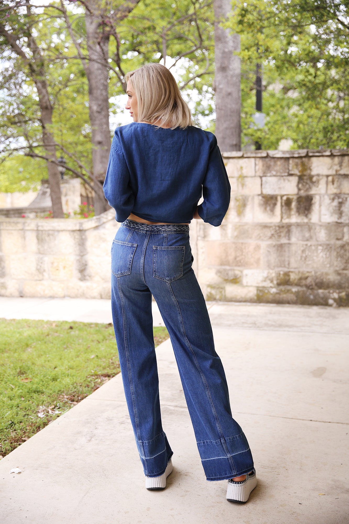 Braided Waistband Wide Leg Denim