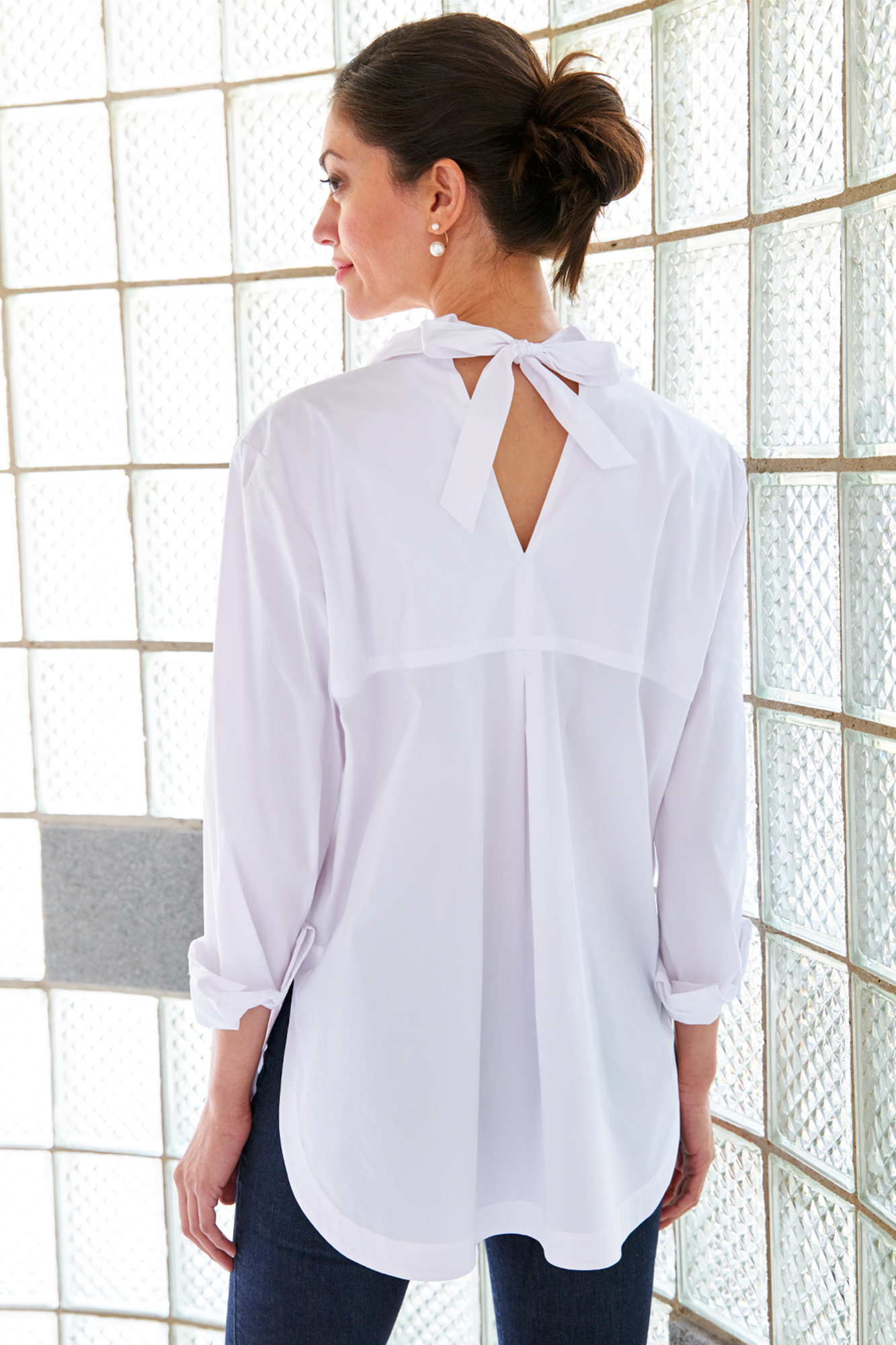 Sylvie Tie Back Shirt Silky Poplin + Plus White
