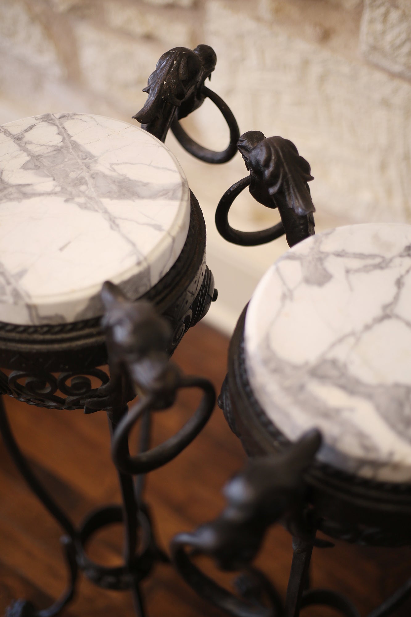 Iron & Marble Plant Stands - PAIR