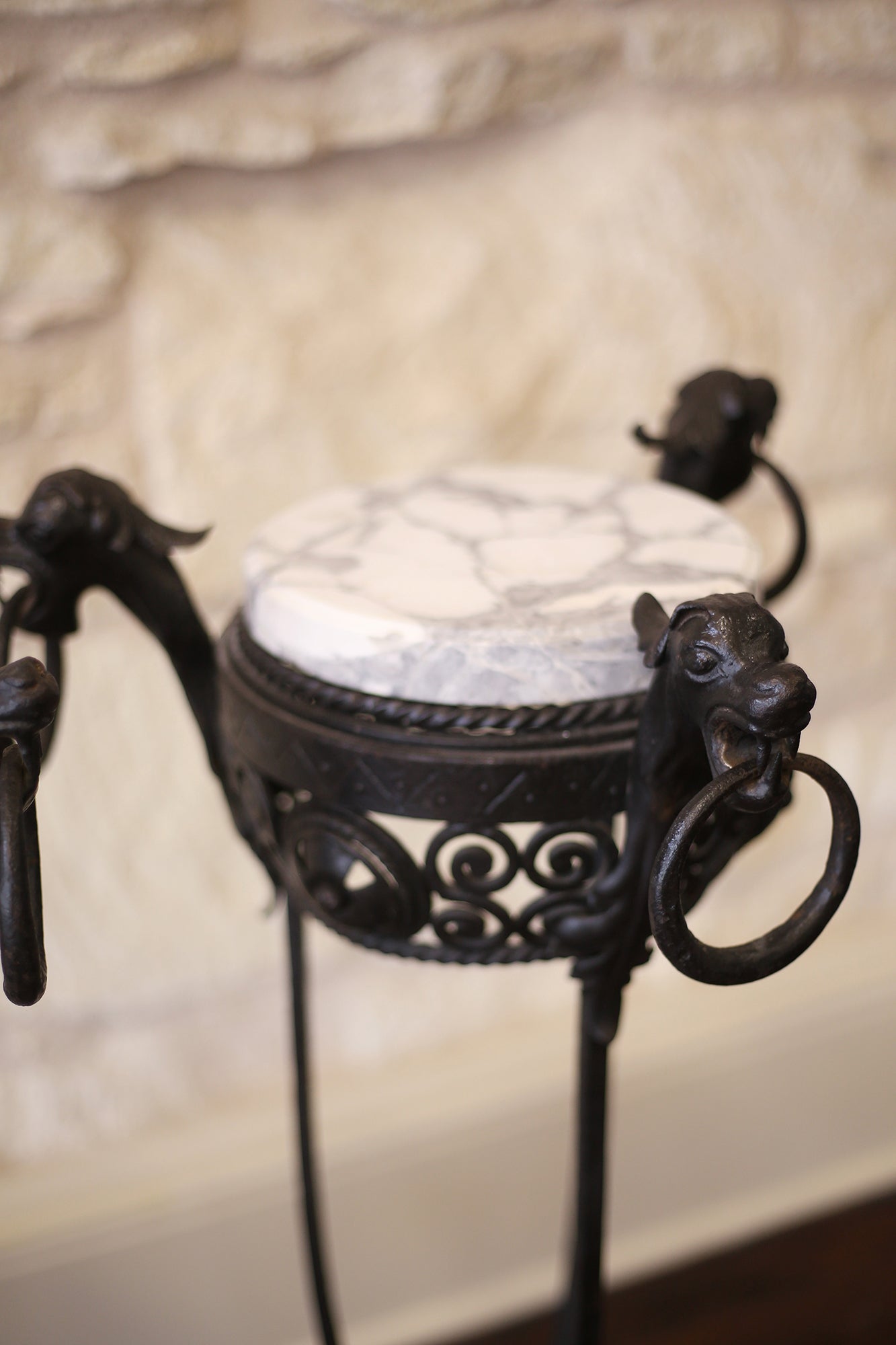 Iron & Marble Plant Stands - PAIR