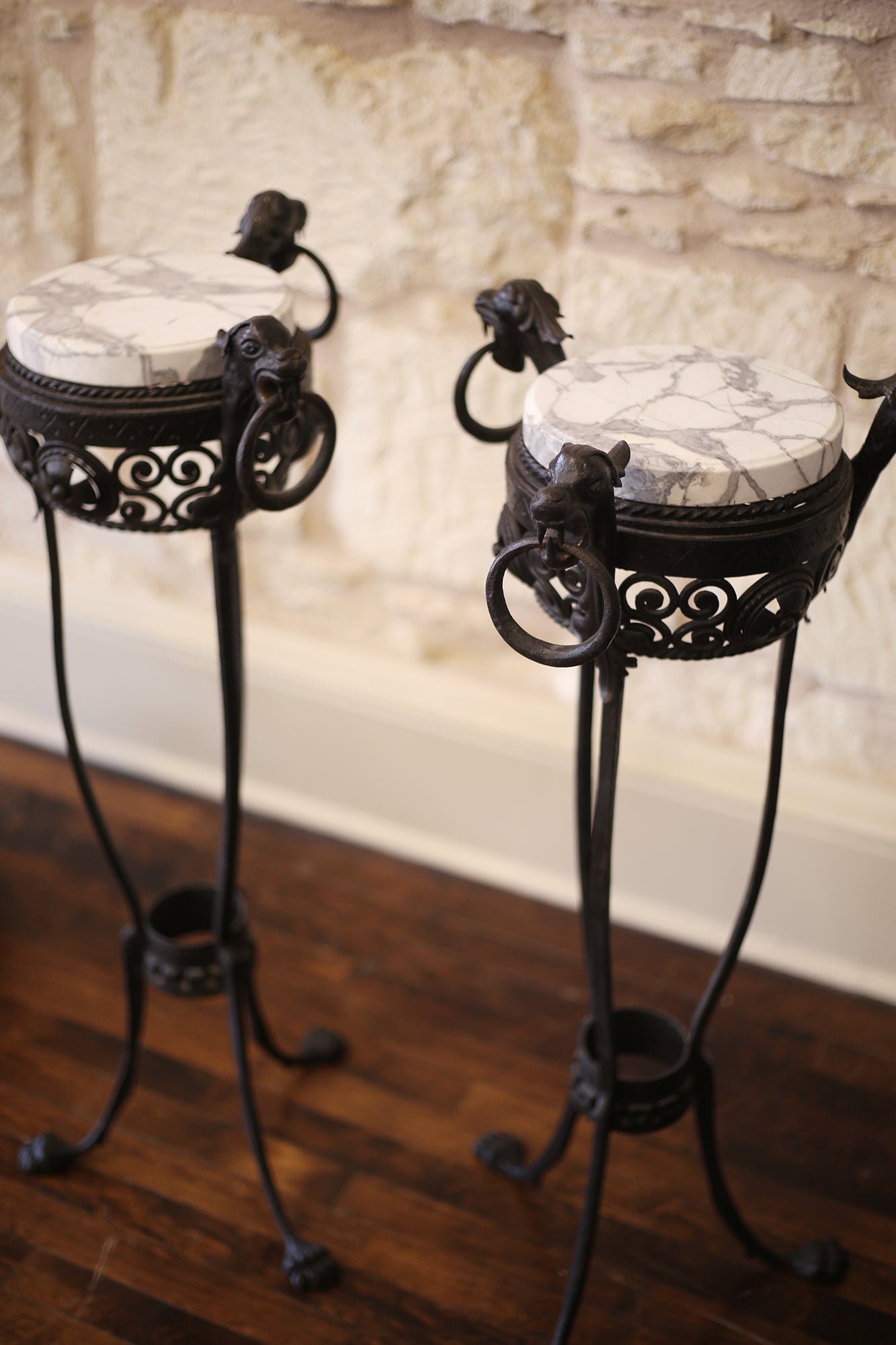 Iron & Marble Plant Stands - PAIR