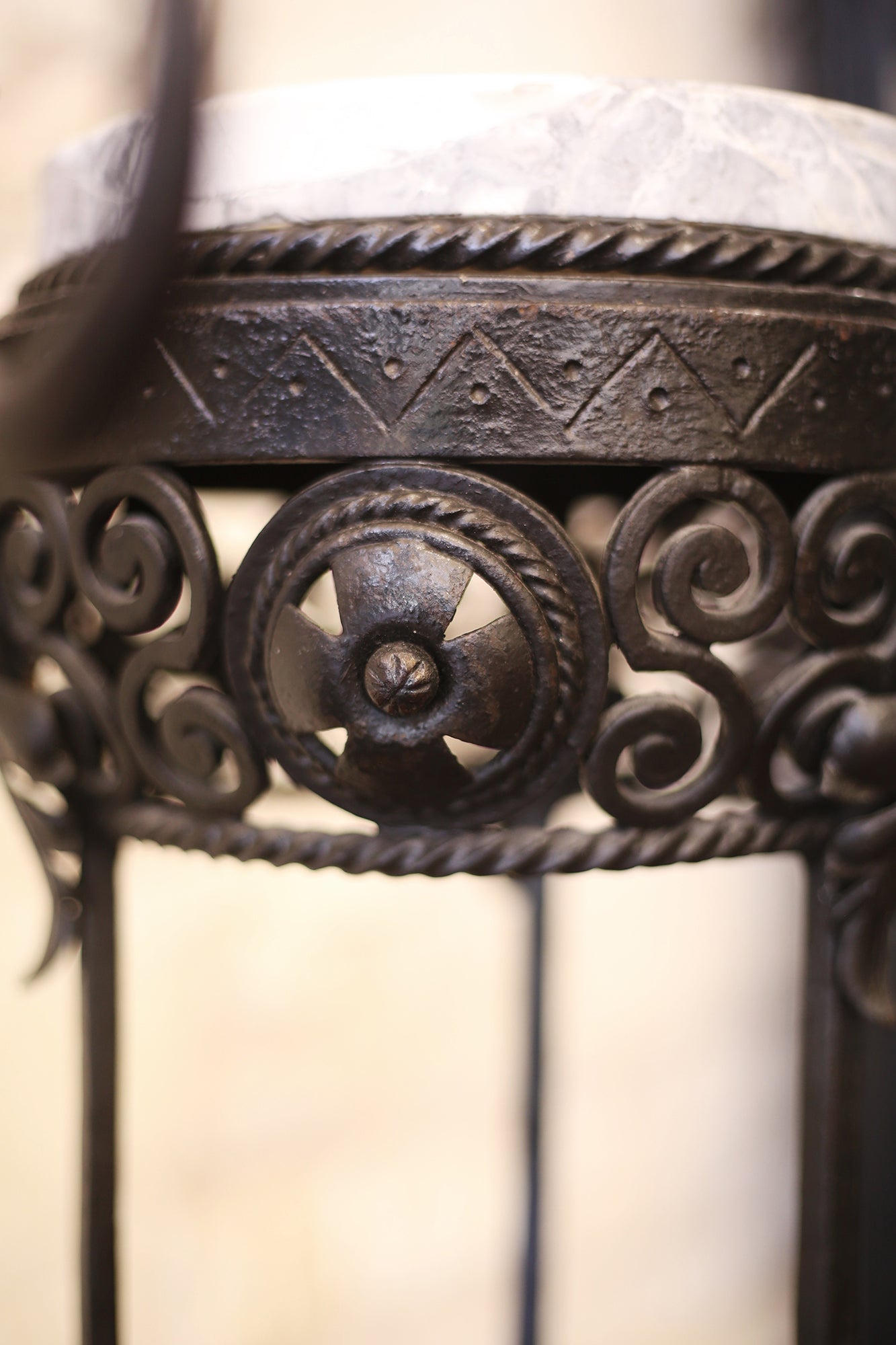 Iron & Marble Plant Stands - PAIR