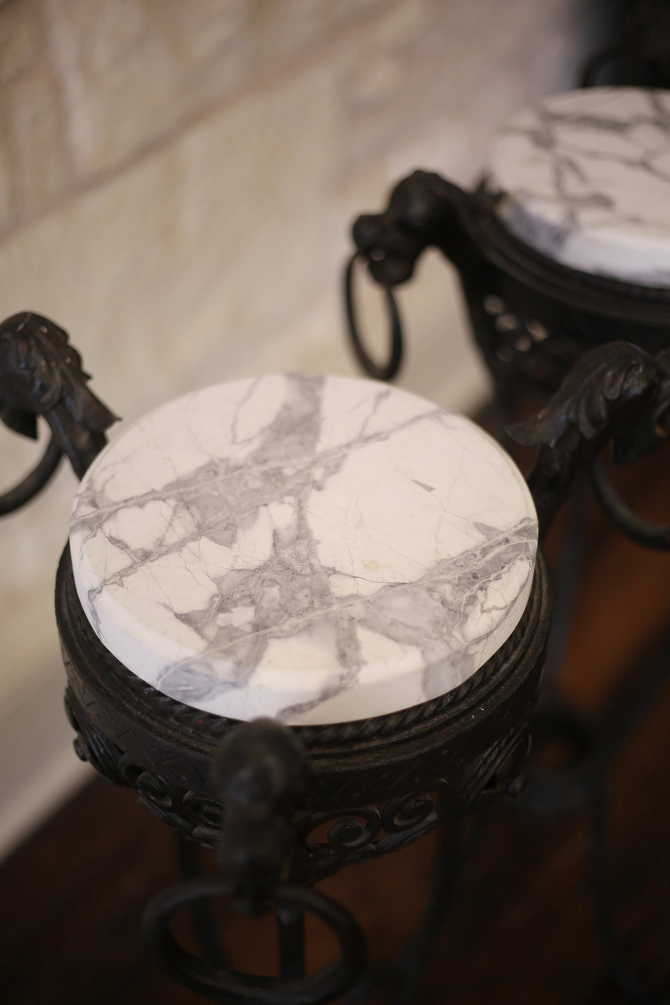 Iron & Marble Plant Stands - PAIR