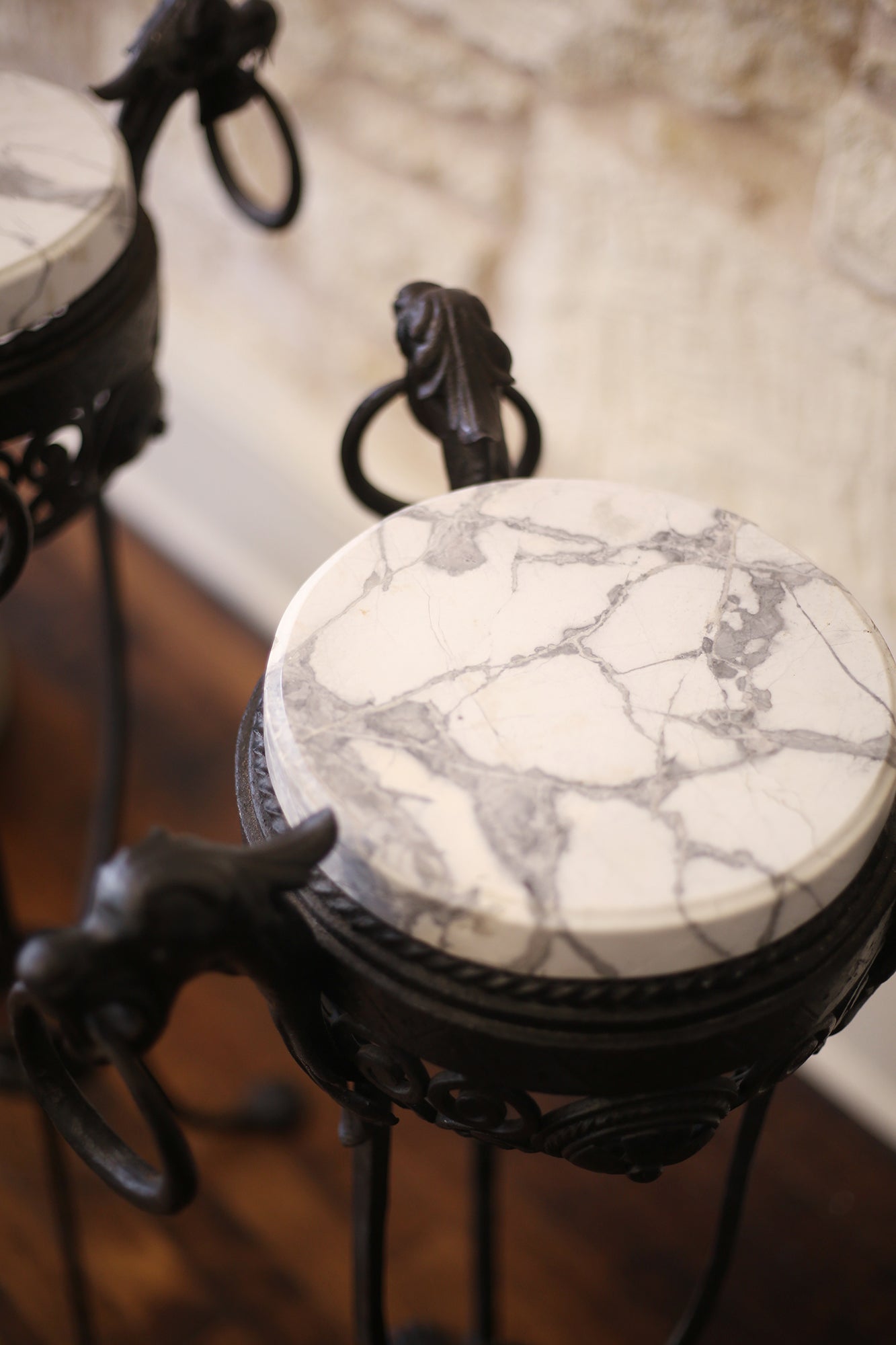 Iron & Marble Plant Stands - PAIR