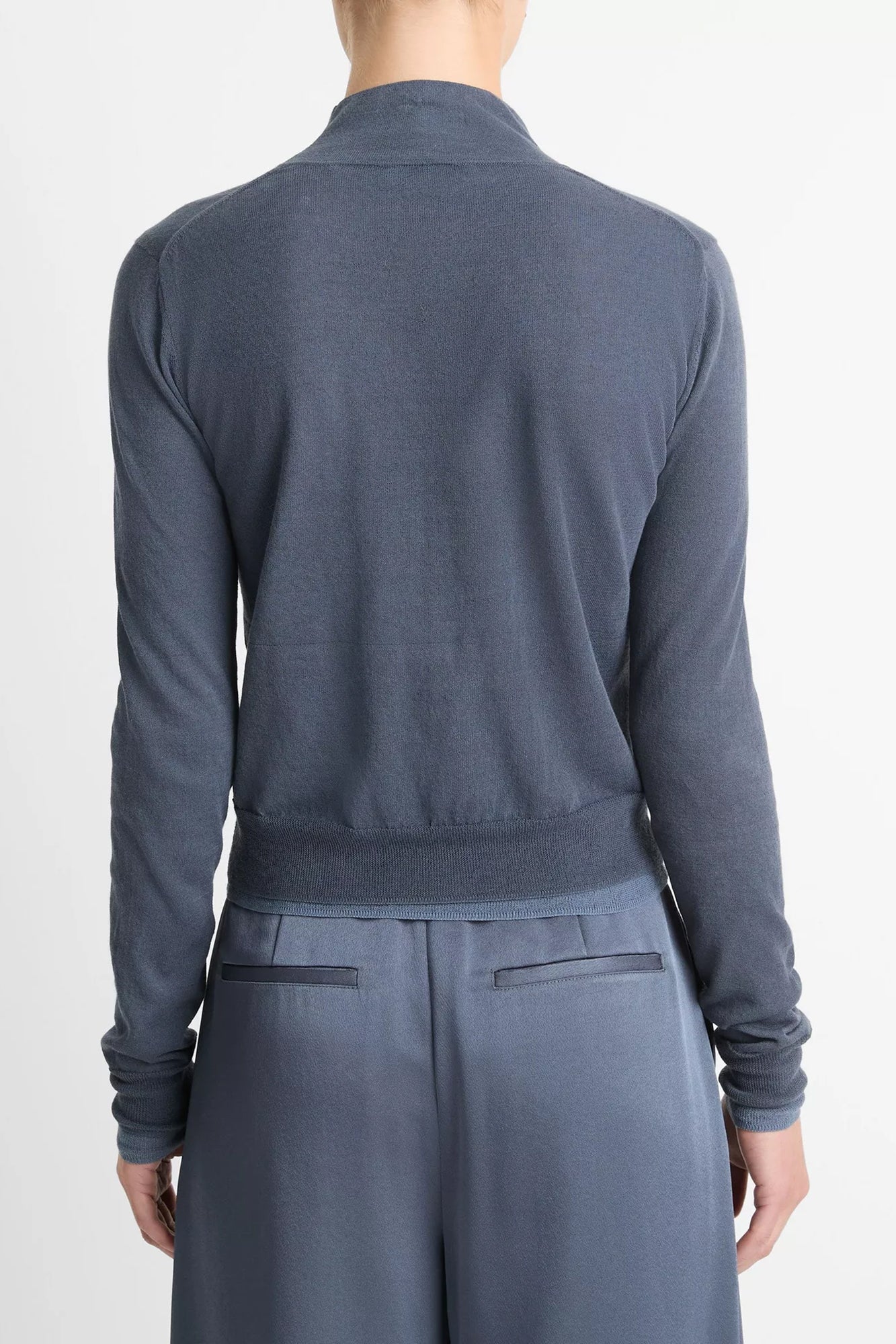 Italian Cotton-Blend Double-Layer Mock-Neck Sweater Iris Water/Dark Water