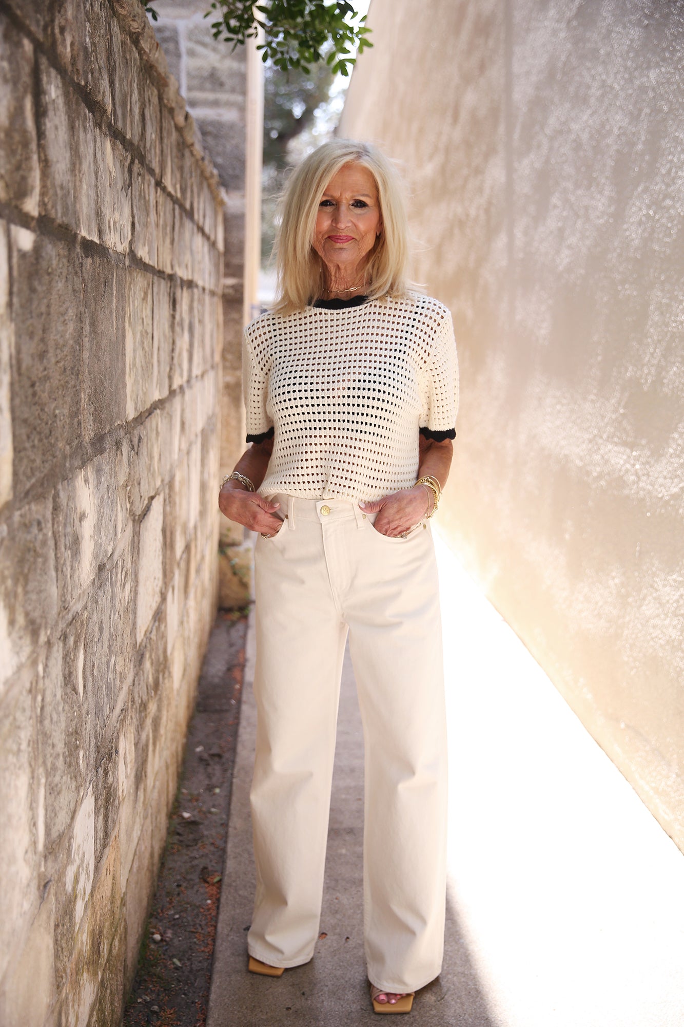 Jules Sweater T-Shirt Antique White With Black Trim