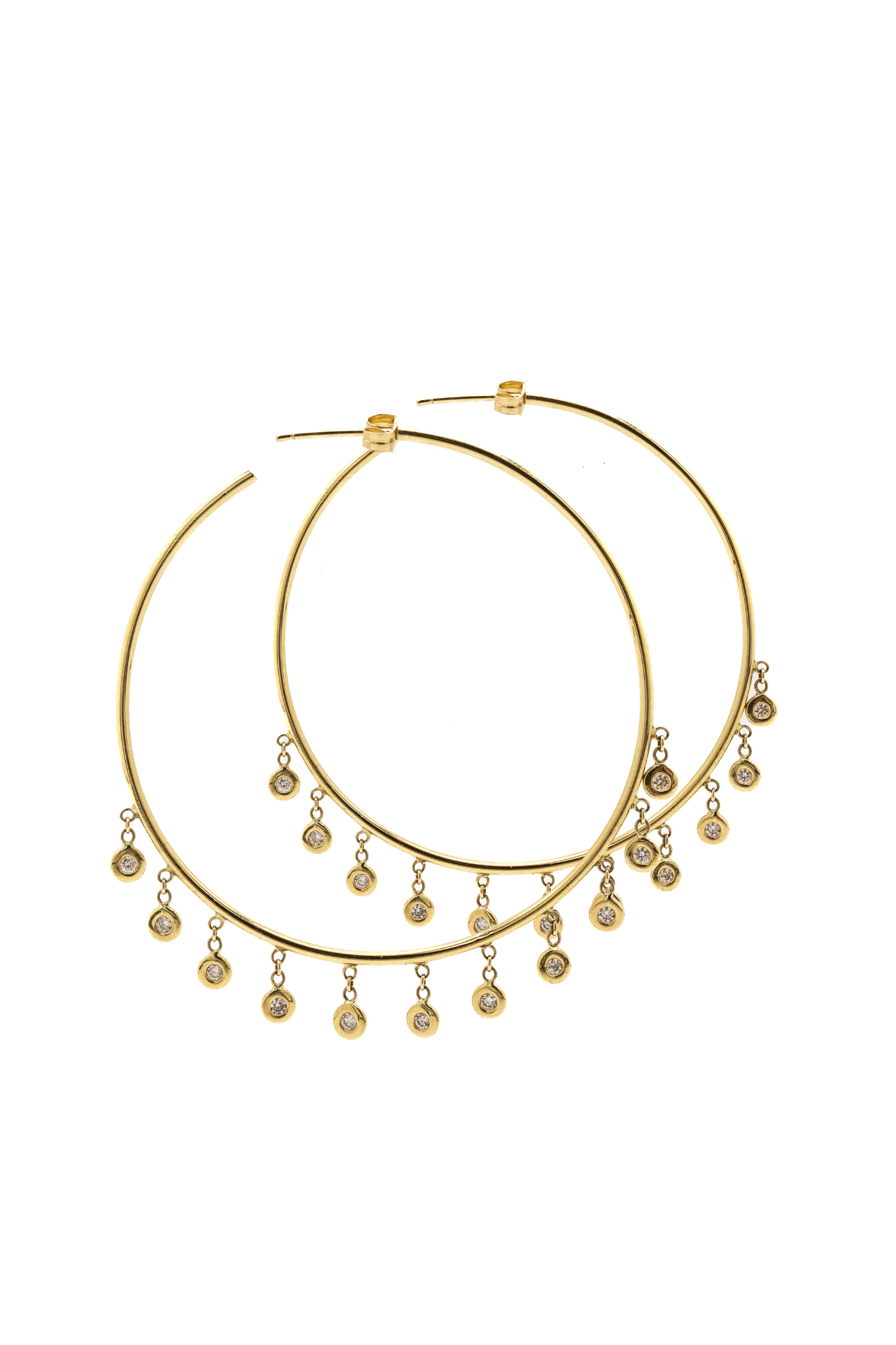 Experience opulence and elegance with Jacquie Aiche's Yellow Gold Diamond Shaker Hoops. Artfully crafted from yellow gold and accented with shimmering diamonds, these hoops are the perfect way to add a stylish and luxurious touch to any look.