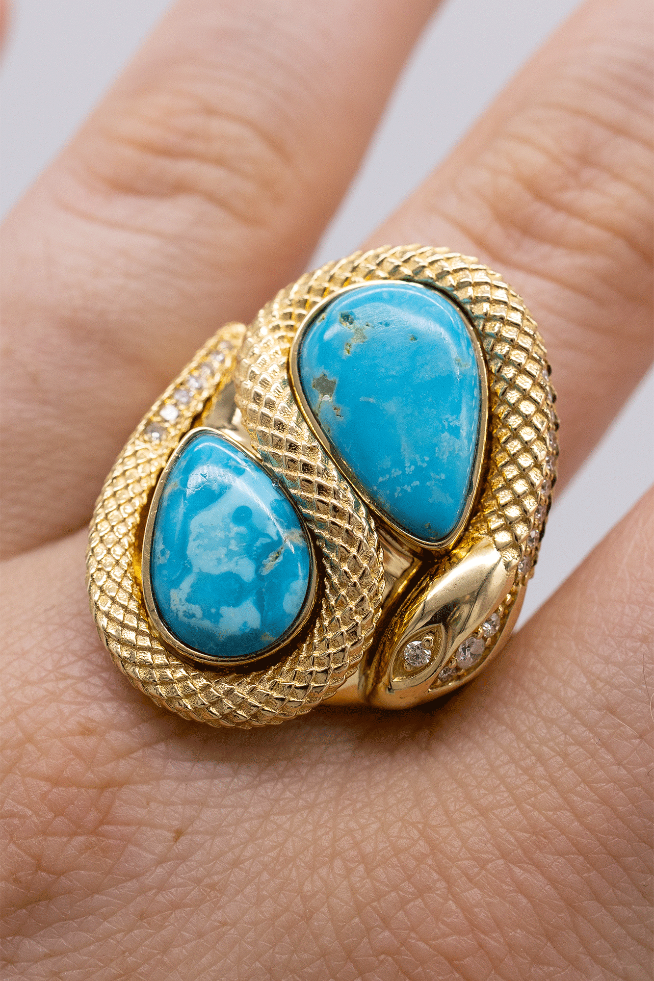 Teardrop Turquoise Pave Diamond Snake Ring
