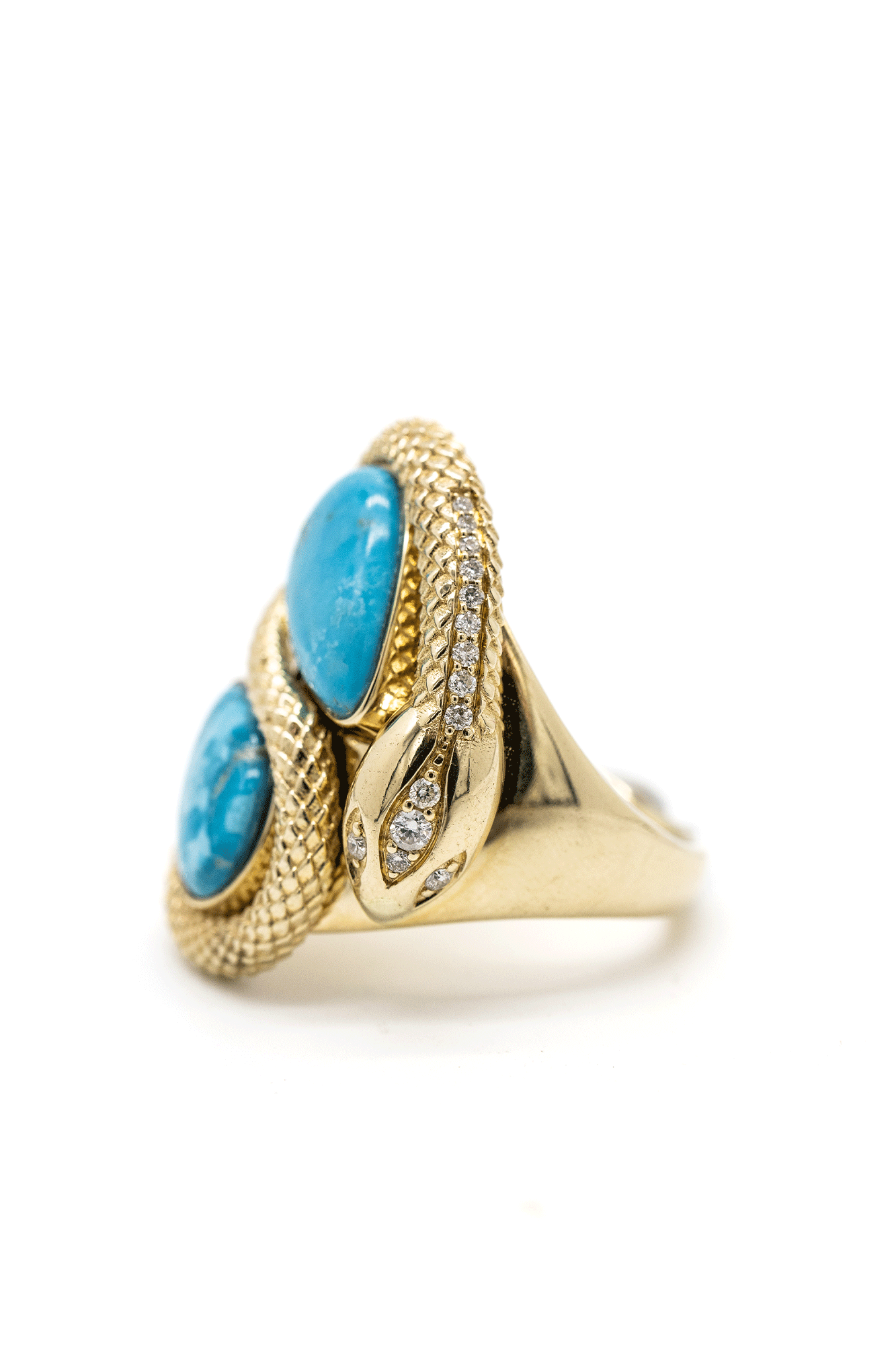 Teardrop Turquoise Pave Diamond Snake Ring