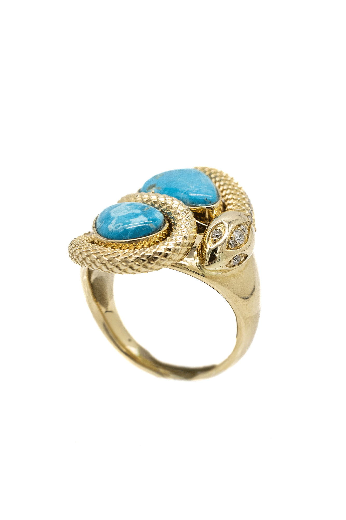 Teardrop Turquoise Pave Diamond Snake Ring