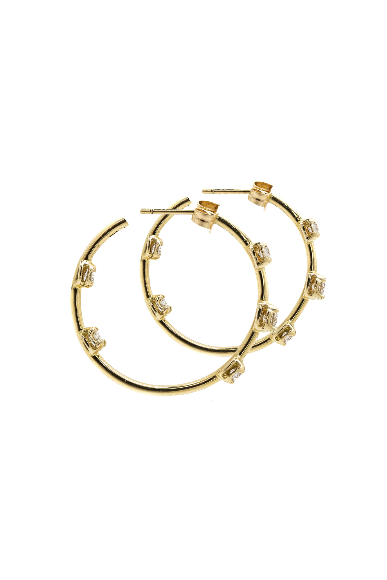 14K Yellow Gold Graduated 5 Diamond Sophia Hoops