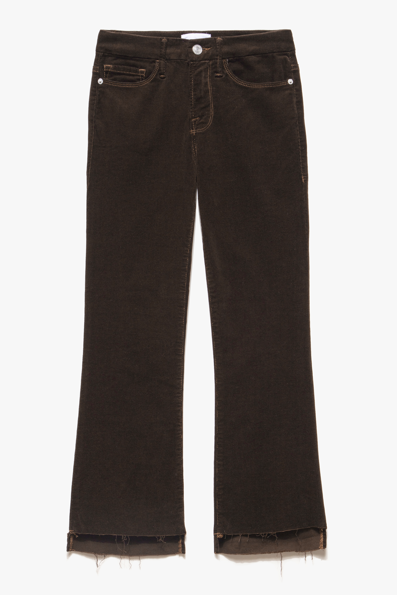 These Le Crop Mini Boot Pants from Frame boast a sleek espresso finish and feature a slim, cropped silhouette. They are designed for a supremely comfortable fit and offer maximum versatility to fit your wardrobe needs.