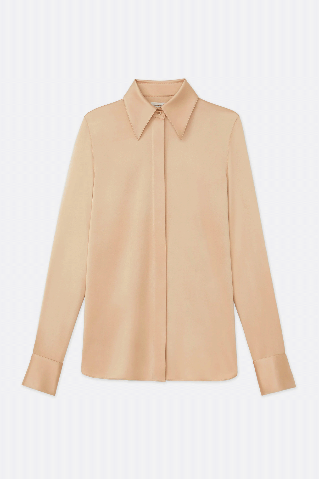 This French Cuffed Blouse is cut from luxe, lustrous silk charmeuse, giving it a timeless, modern look. It features a sharp shirt collar, button cuffs, a hidden front placket, and long sleeve design. Effortless and chic, you can dress this up or down for any occasion.