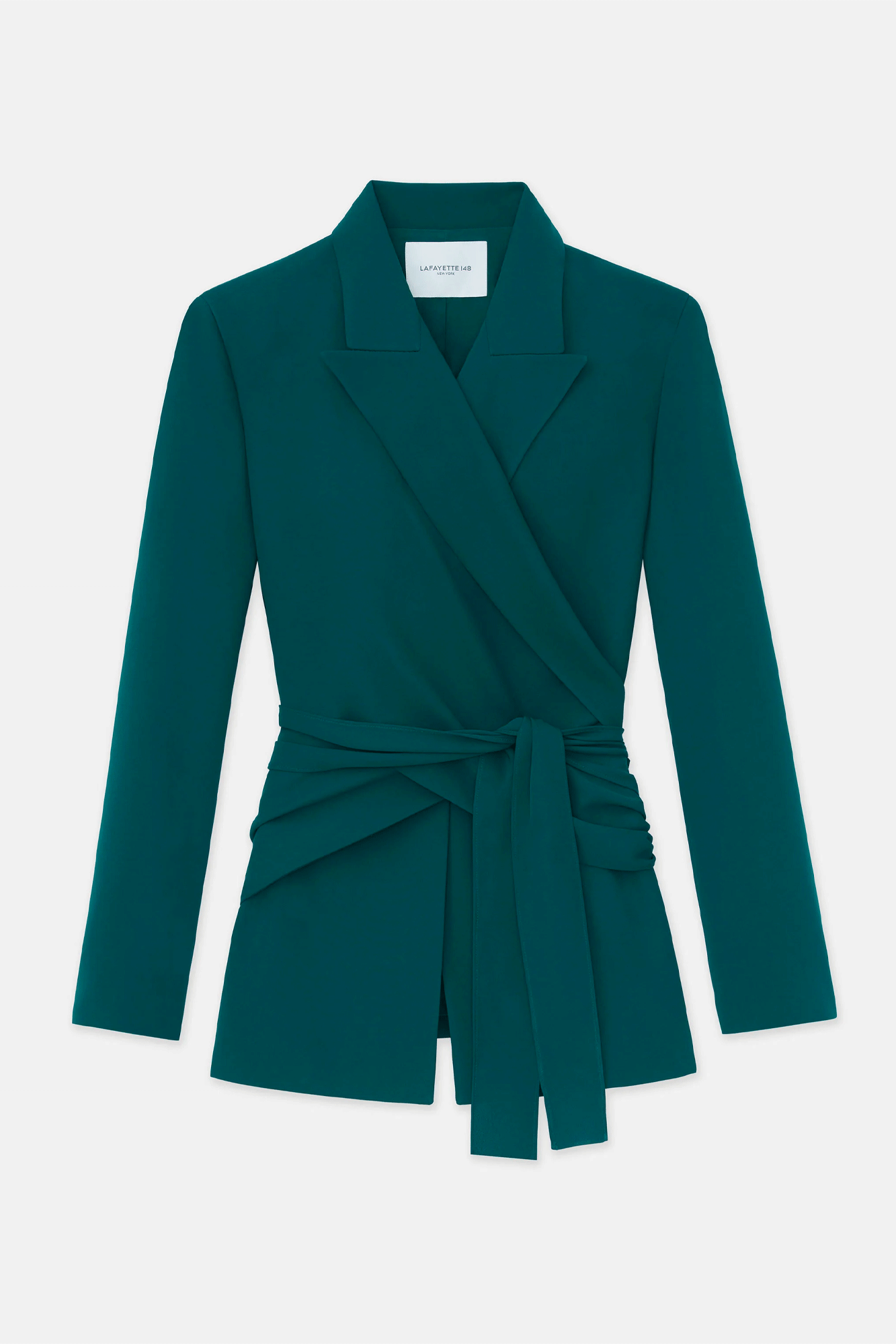 This Wrap Blazer from Lafayette 148 is crafted from responsible Finesse Crepe for a modern, feminine silhouette. Expertly tailored with sculpted darts and peak lapels for a streamlined fit. Crafted with sustainability in mind and perfect for styling for any occasion.