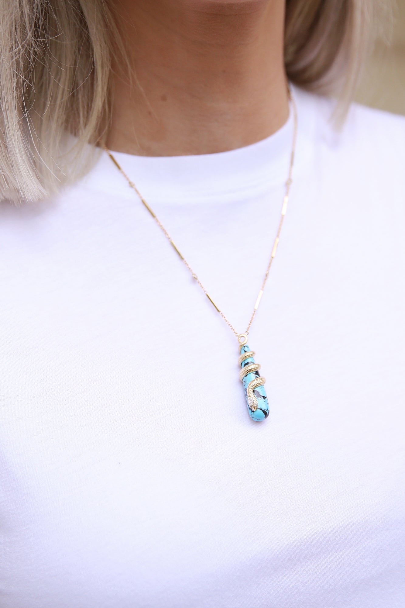 Marquise Diamond Head Snake Wrap Necklace Turquoise