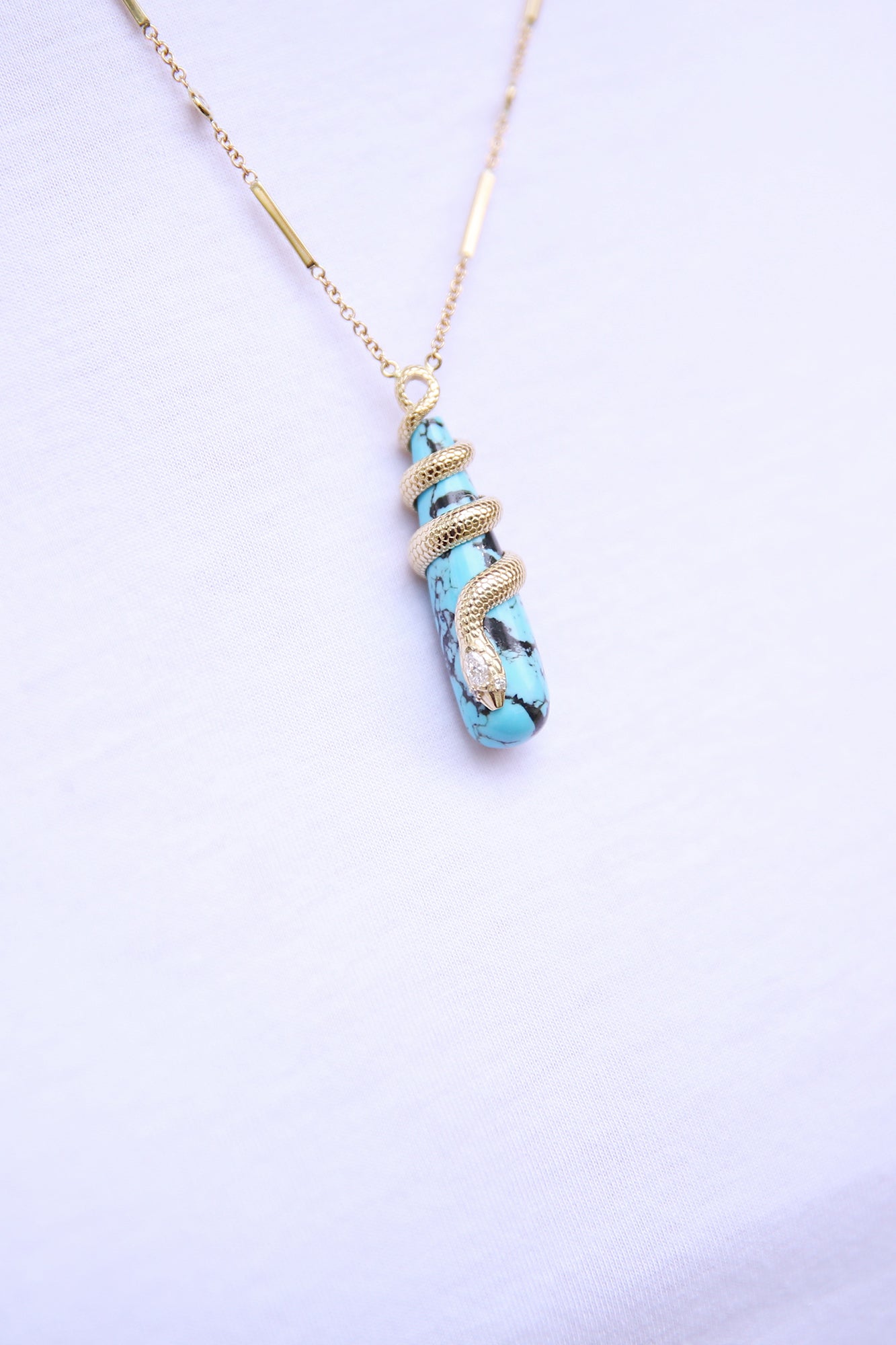 Marquise Diamond Head Snake Wrap Necklace Turquoise