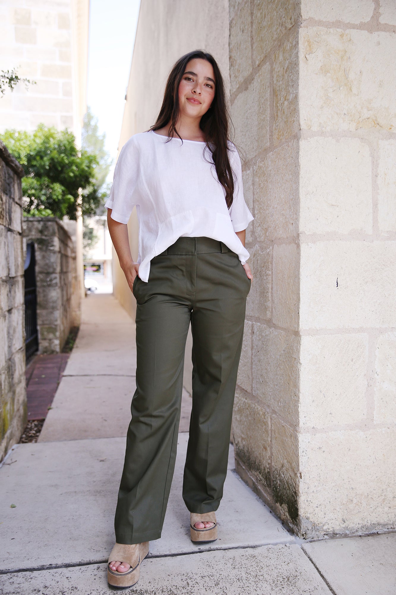 Saint Art Nessa Mid Rise Straight Leg Pant Olive Olive M