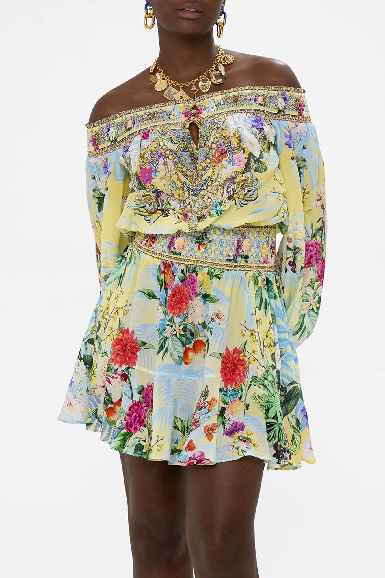 Off Shoulder Short Dress Flor Fantastica