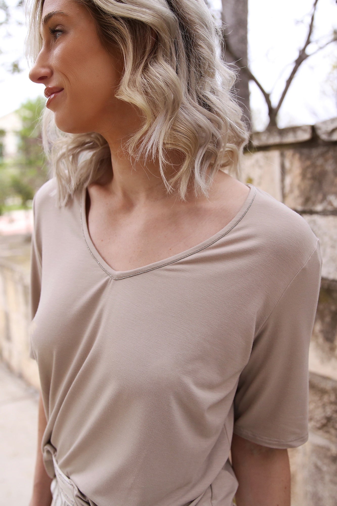 Chain Detail V-Neck T-Shirt