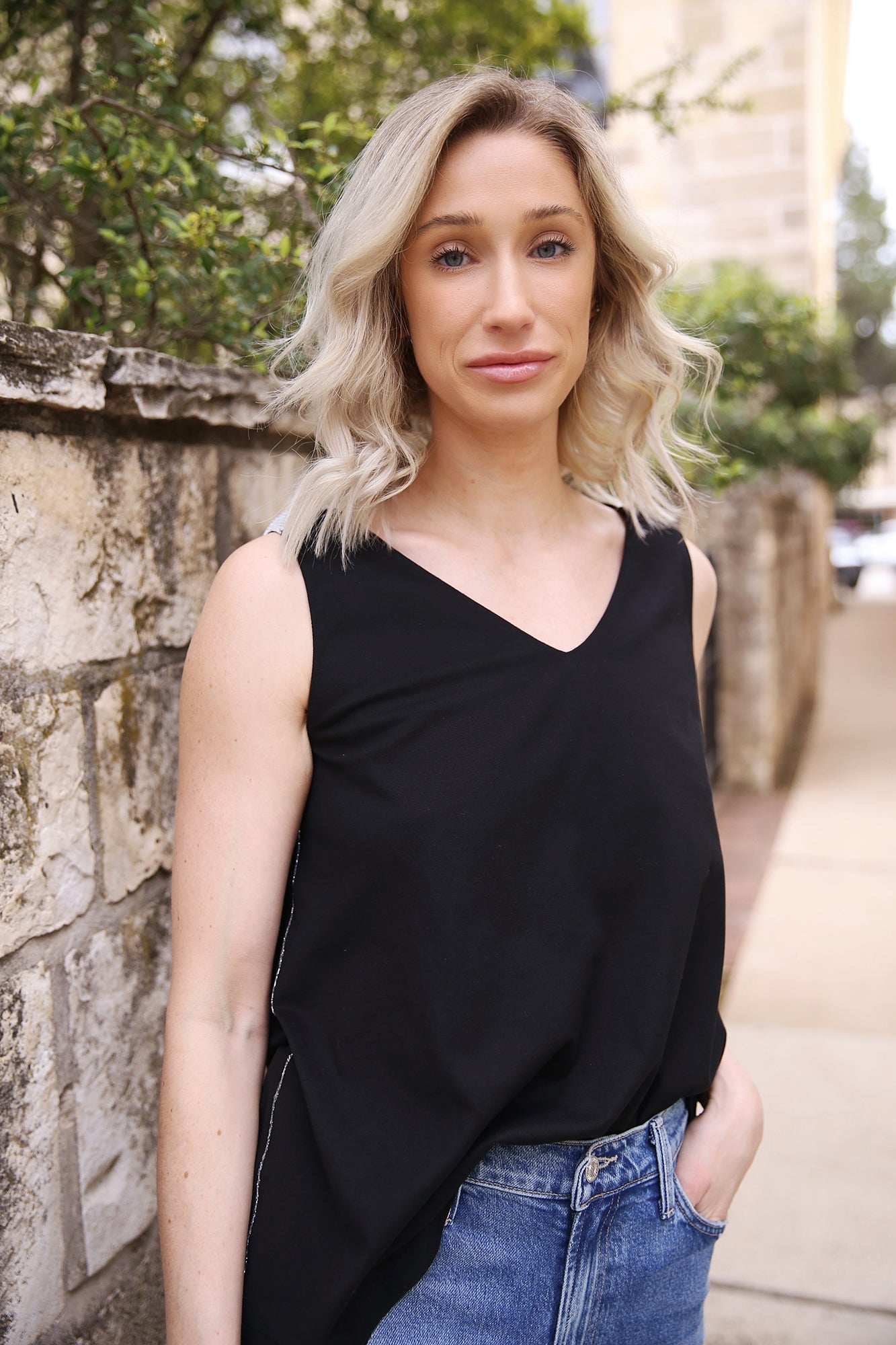 Shoulder and Side Detail Black Tank Top