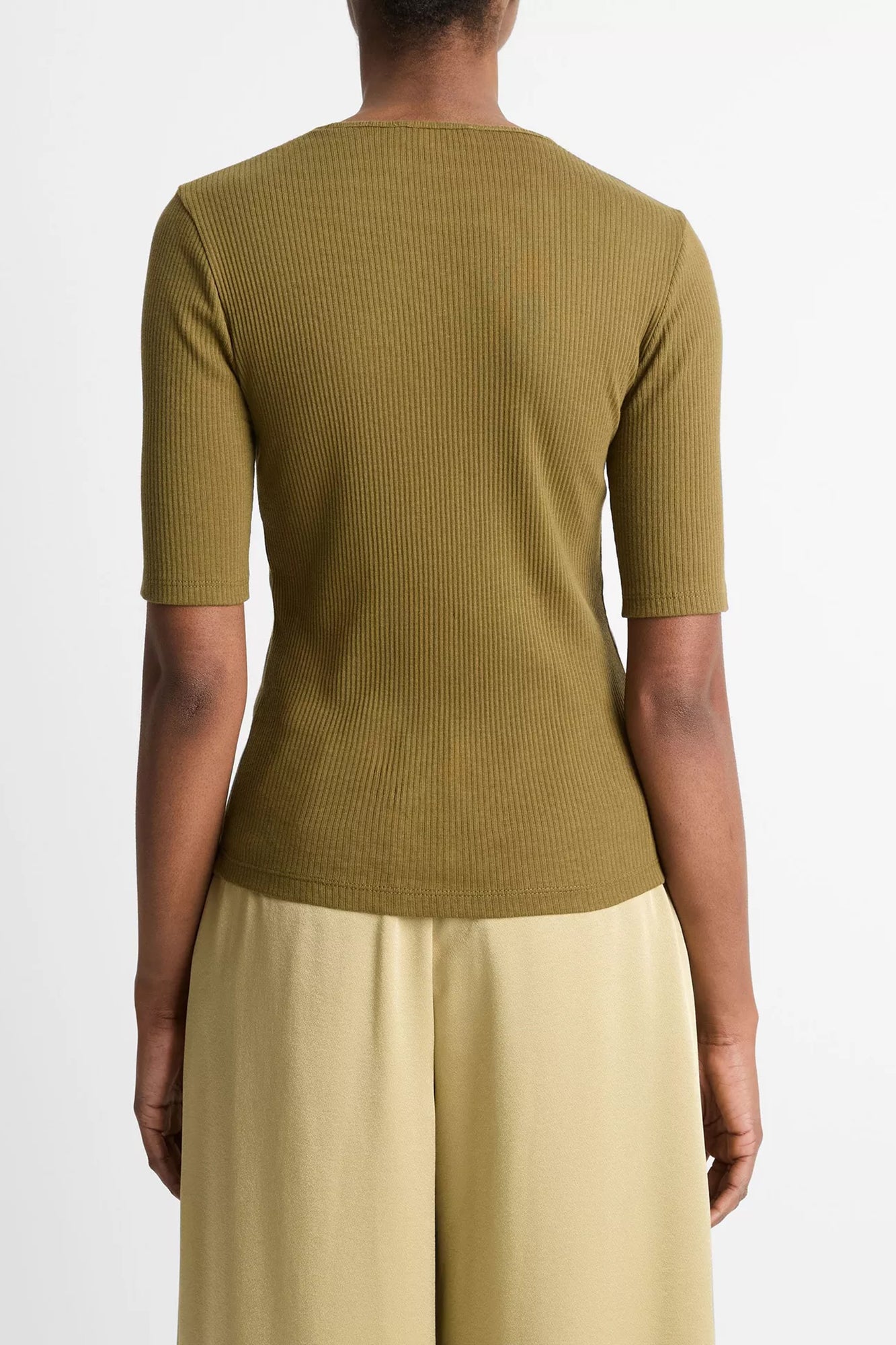 Ribbed Cotton Elbow-Sleeve Crew Sweater T-Shirt Laurel