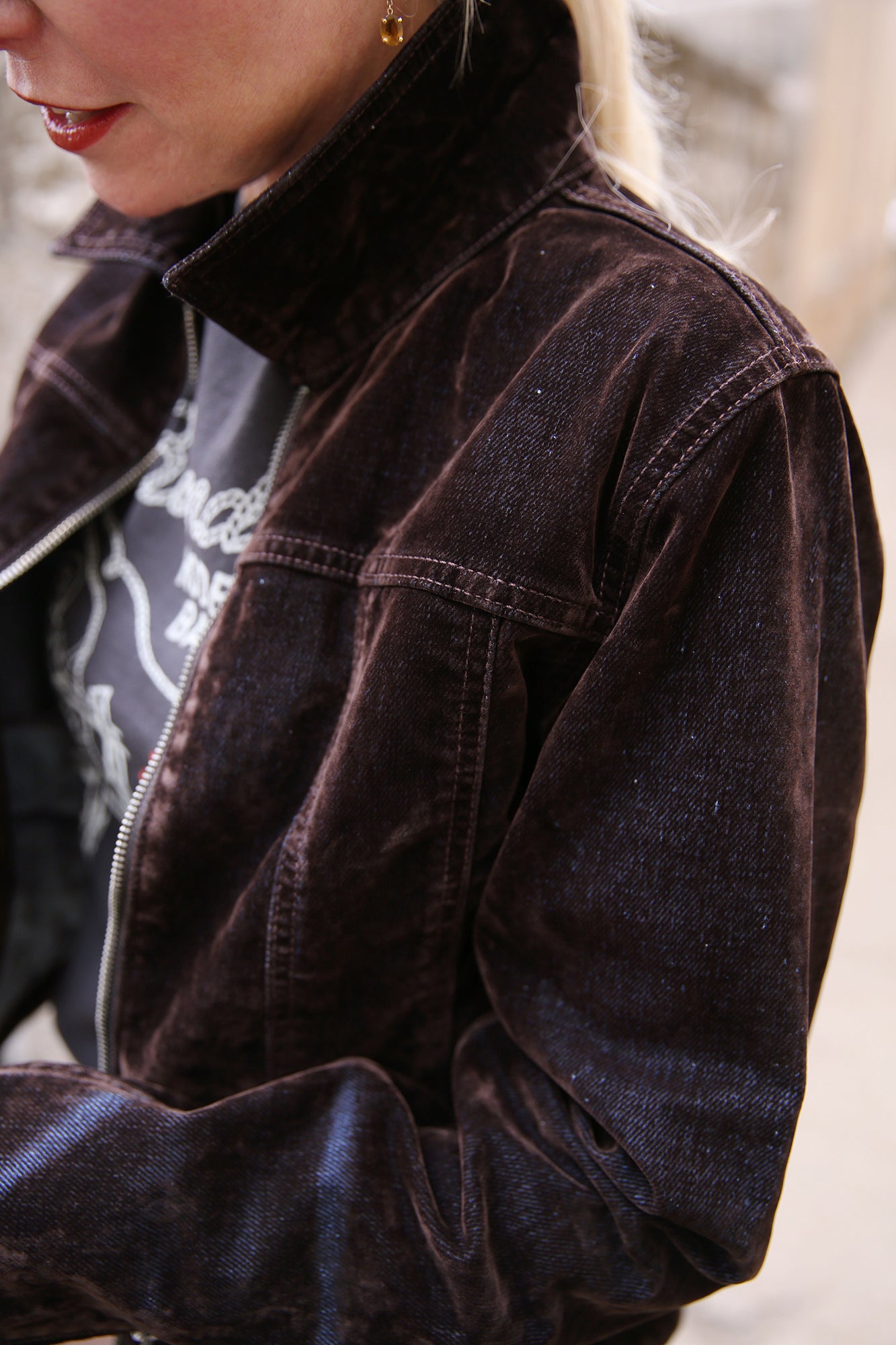 Slim Zip Jacket Brown Flocked