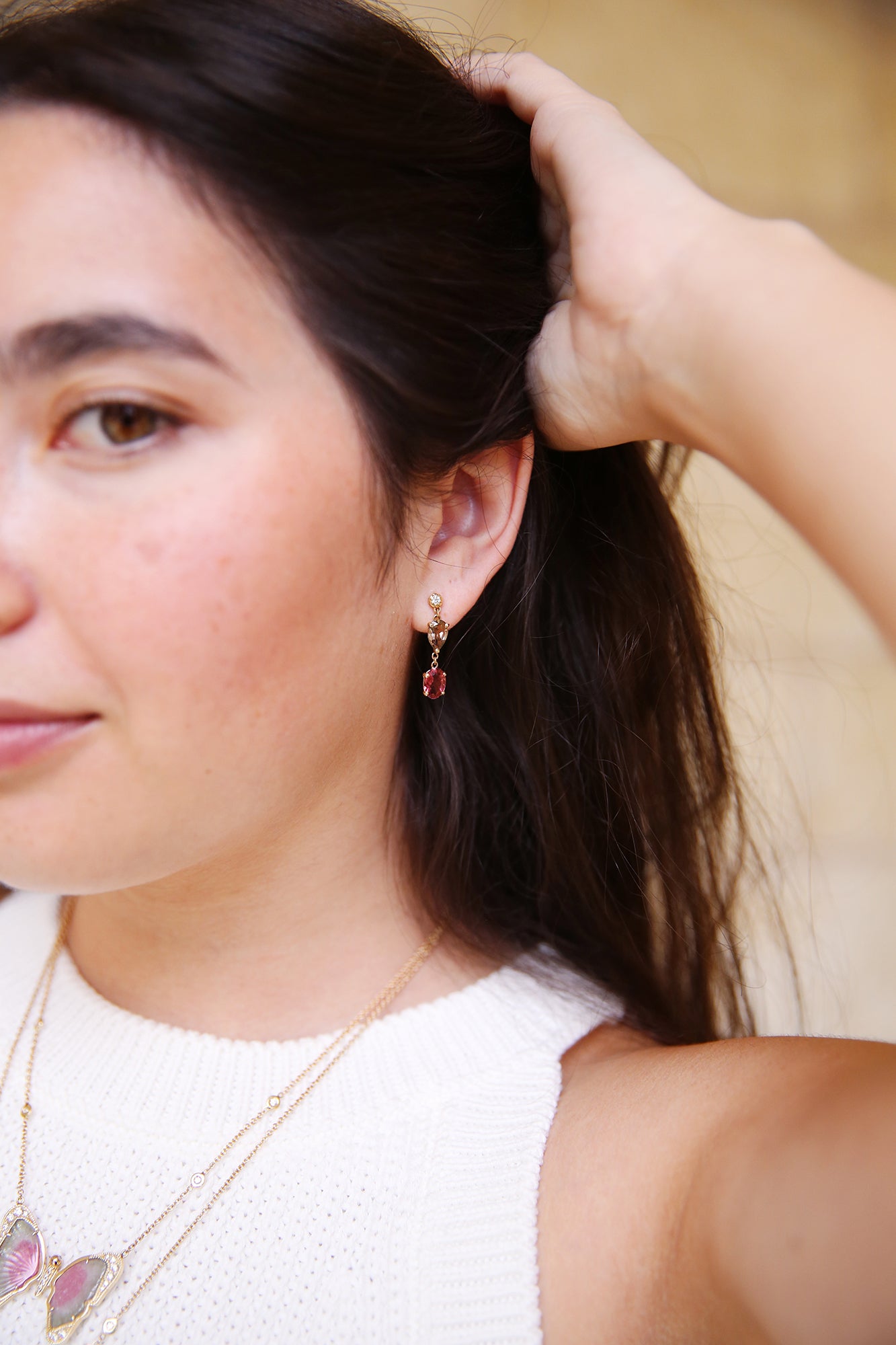 Sophia Diamond + 2 Multi Shape Gemstone Drop Pinks