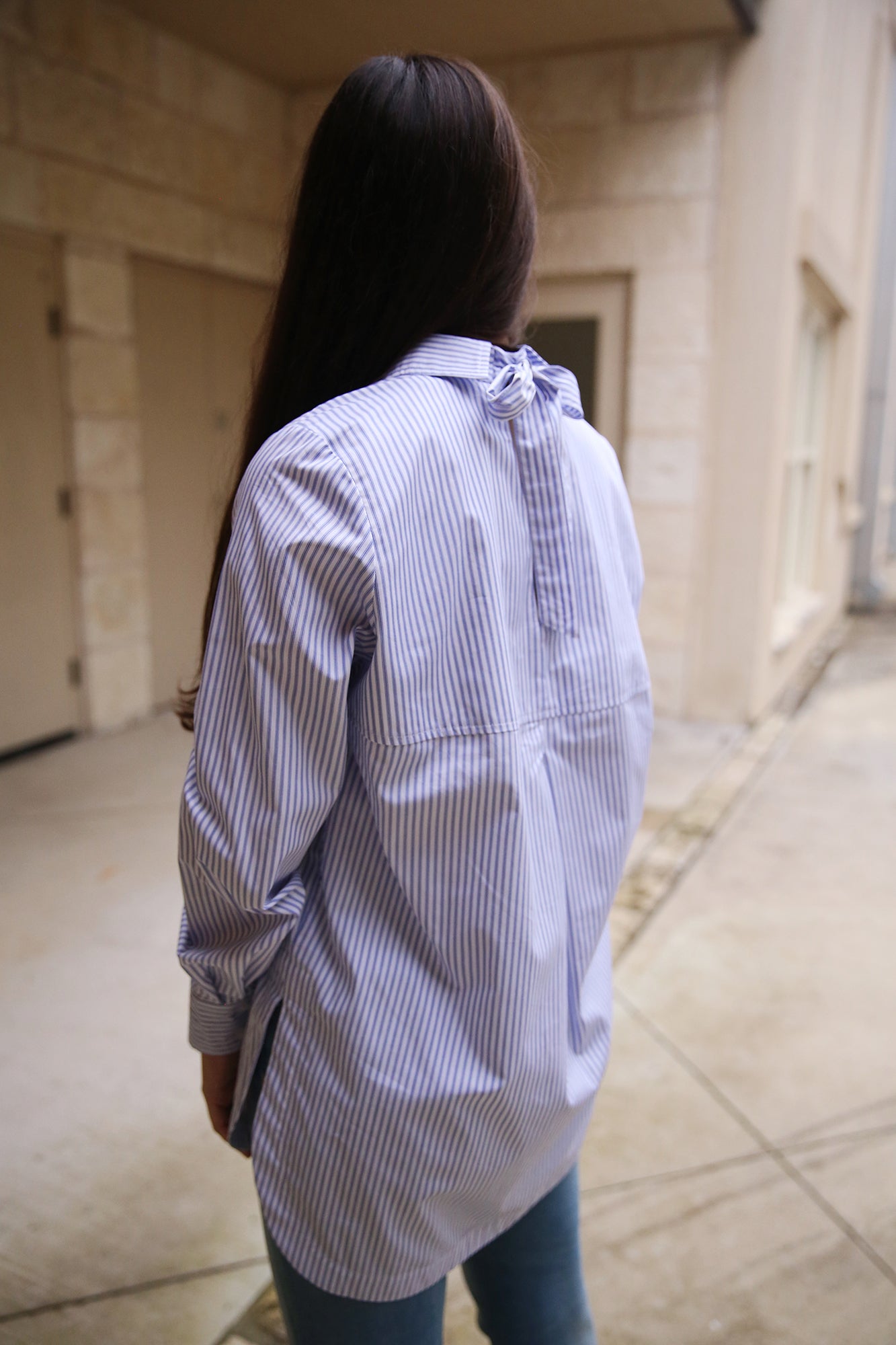Sylvie Tie Back Shirt White/Blue Stripe + Plus