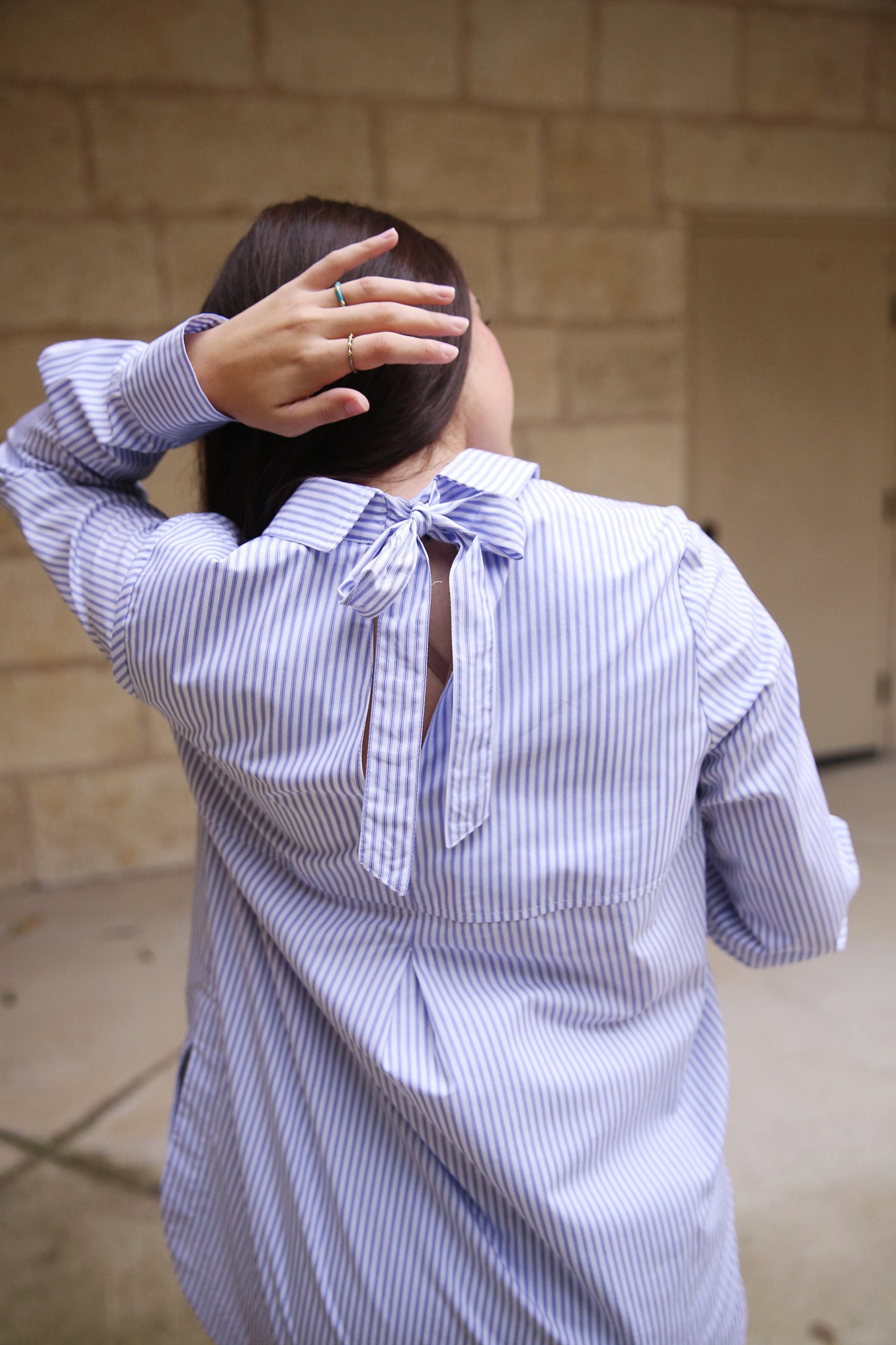 Sylvie Tie Back Shirt White/Blue Stripe + Plus
