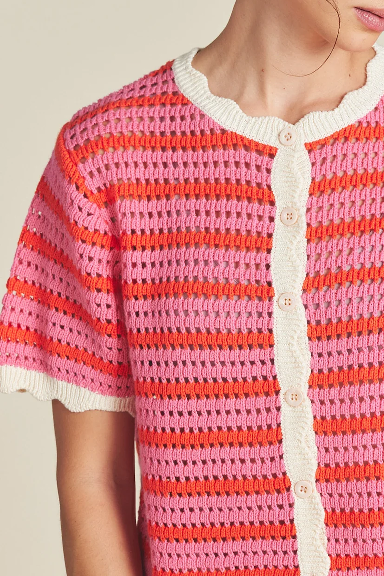 Lou Knit Cardigan Pink/Red Stripe