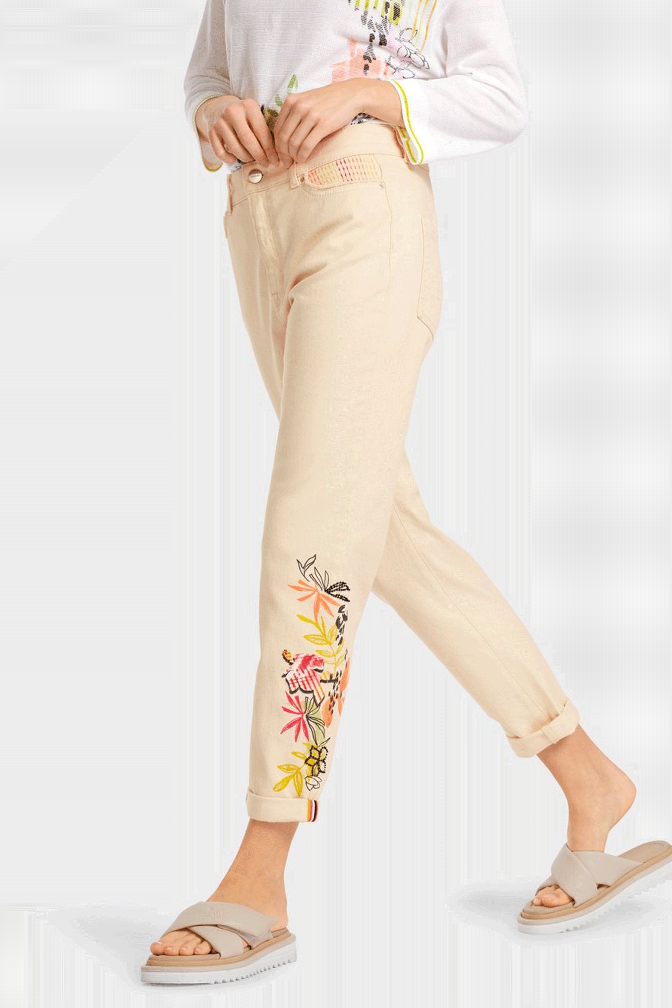 Floral Side Bottom Jeans