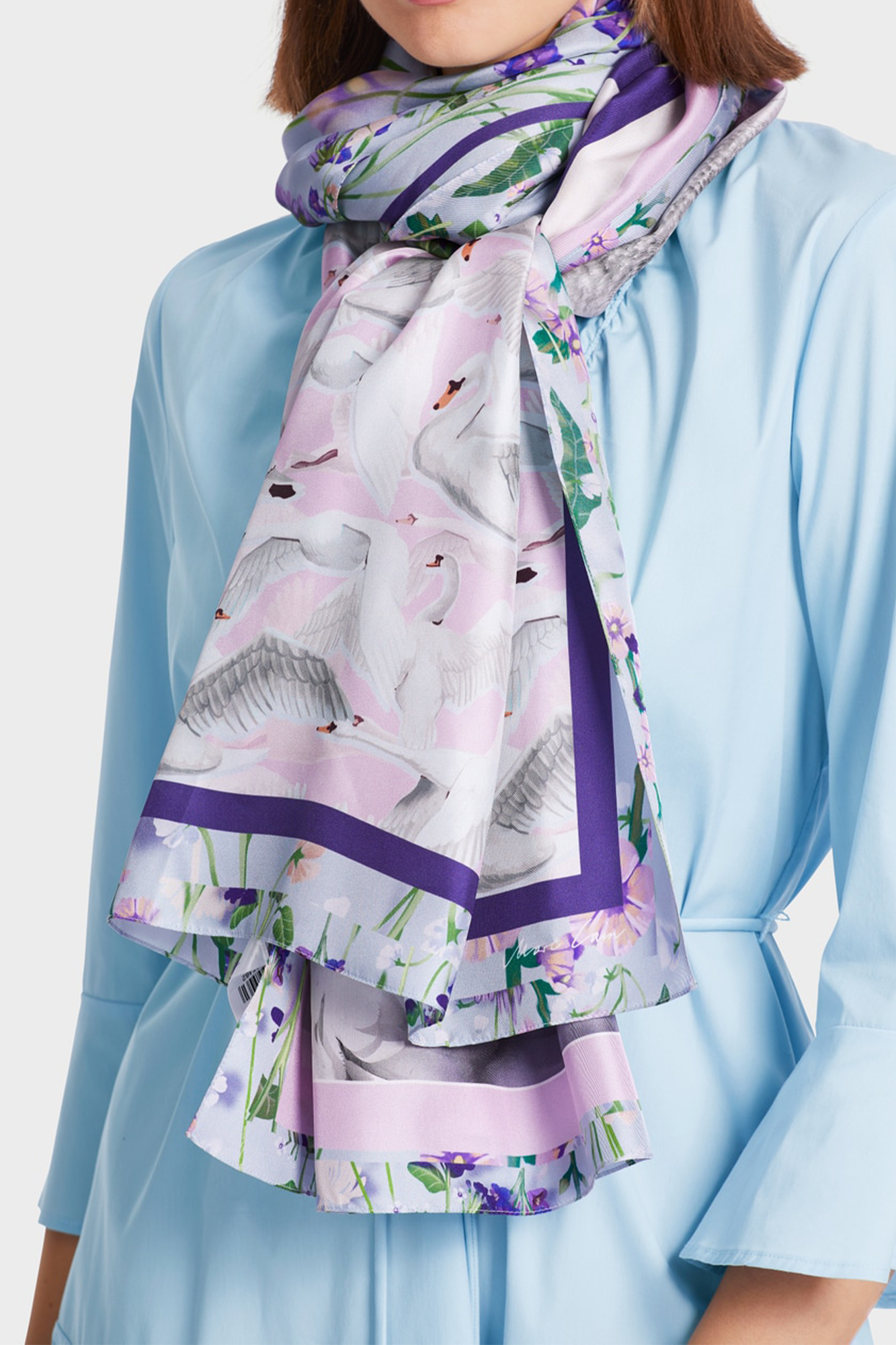 Swan Opera Elegant Print Silk Scarf