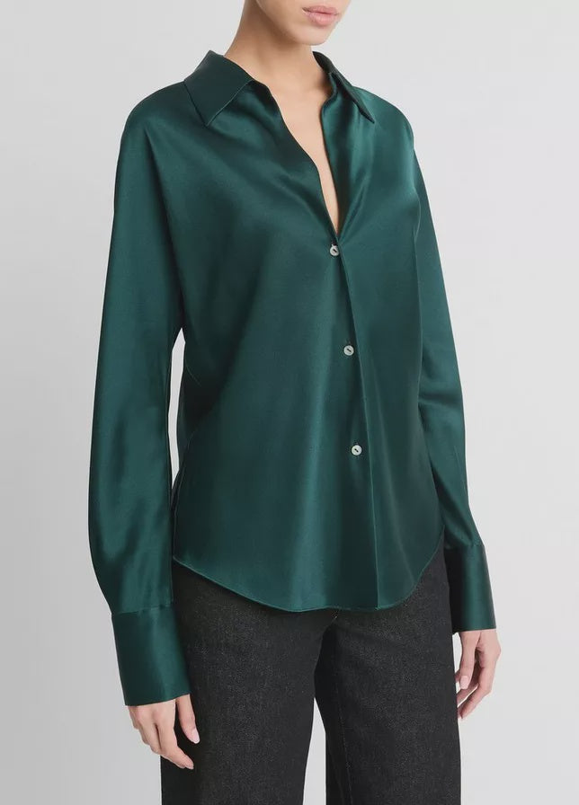Silk Bias Long-Sleeve Blouse Juniper