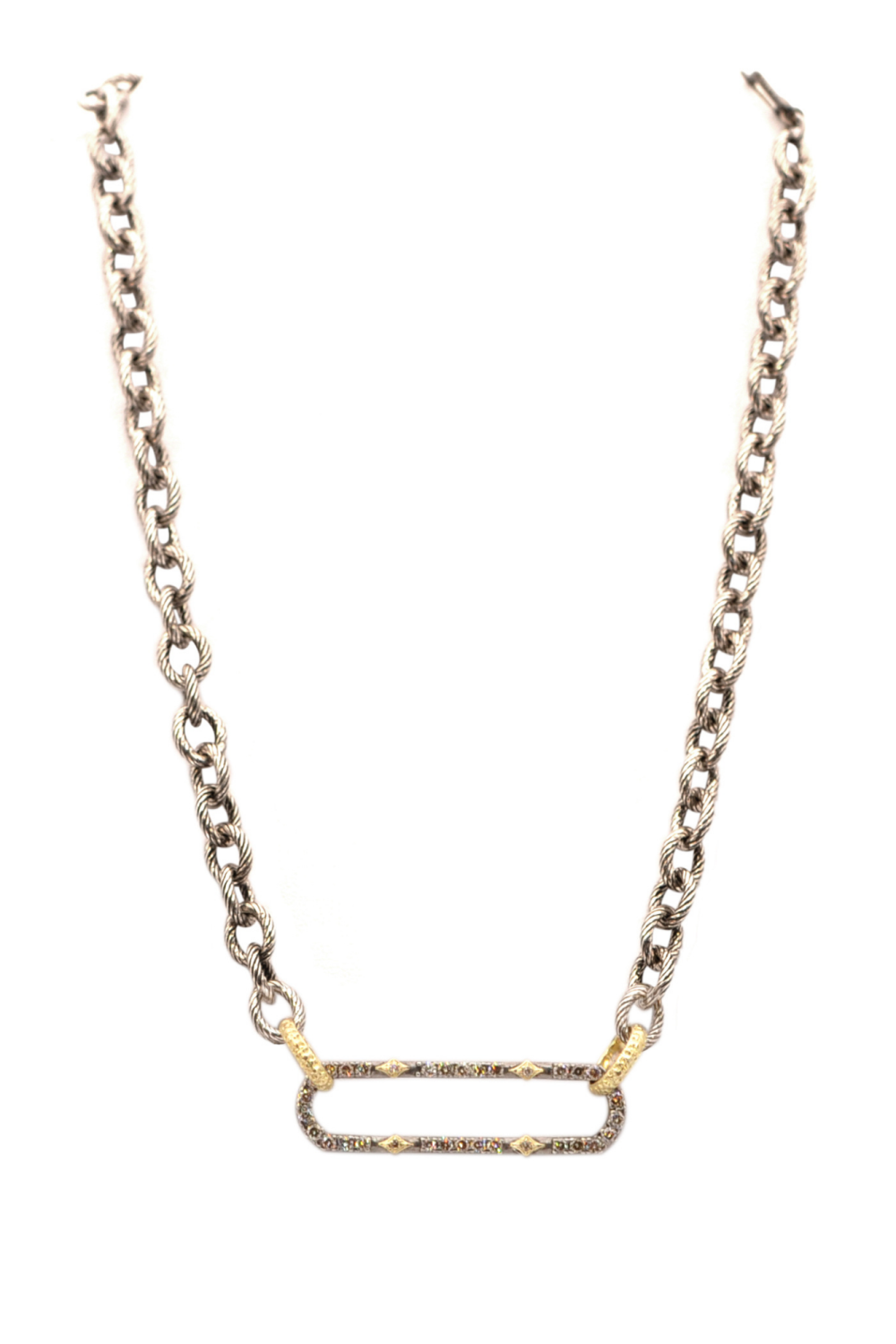 17" Chain Link Necklace With Pave Paperclip