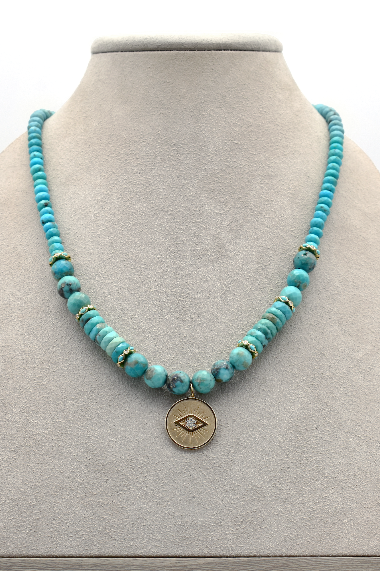Evil Eye Coin Turquoise Beaded Necklace