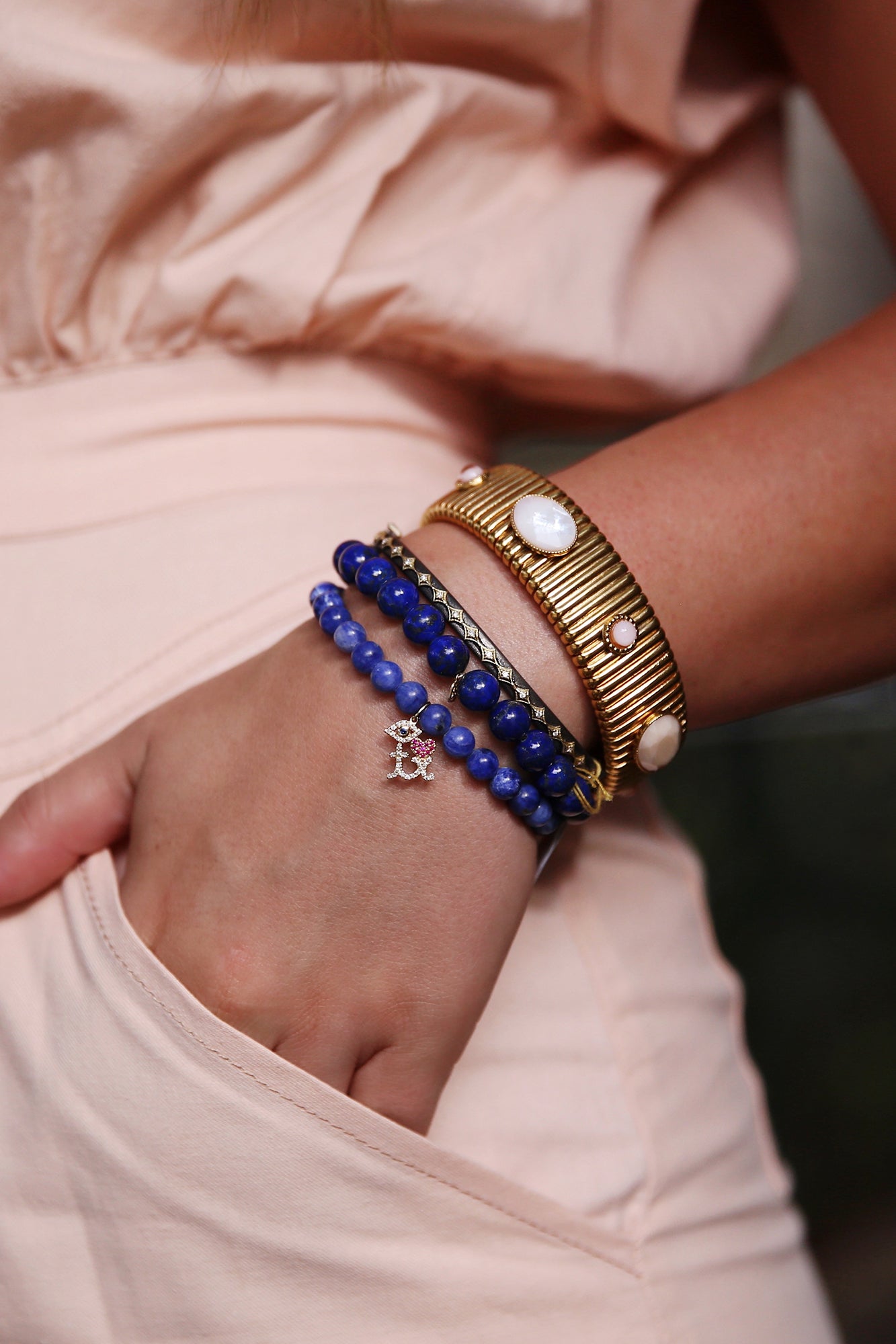 Evil Eye Heart Texas Sodalite Beaded Bracelet