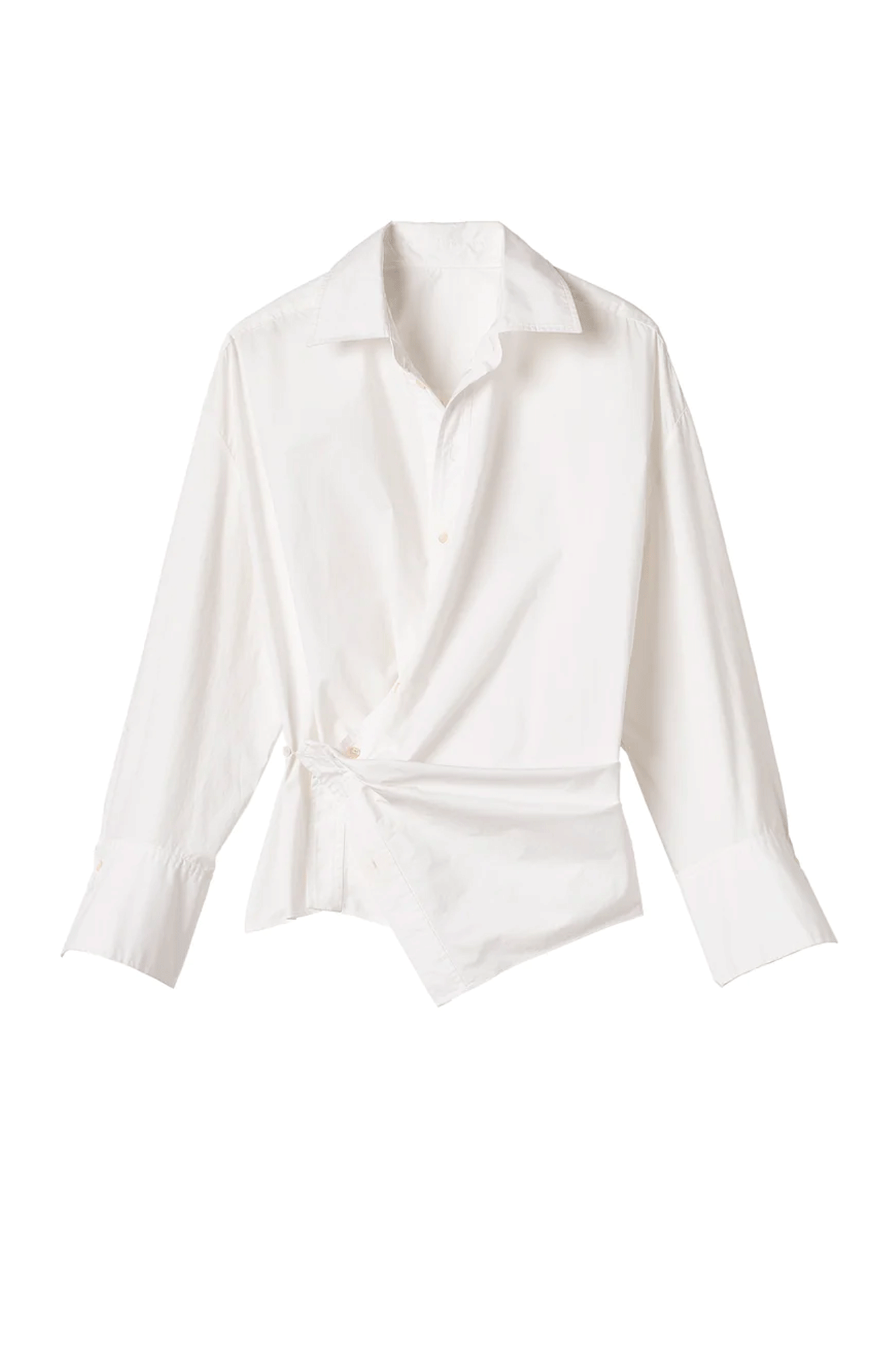 Introducing the Madison Top from A.L.C., for a crisp, classic look. This shirt features a sharp collar, long, voluminous sleeves, and a unique side-buttoning waist wrap for a flattering fit. Embrace timeless style with this wardrobe essential.
