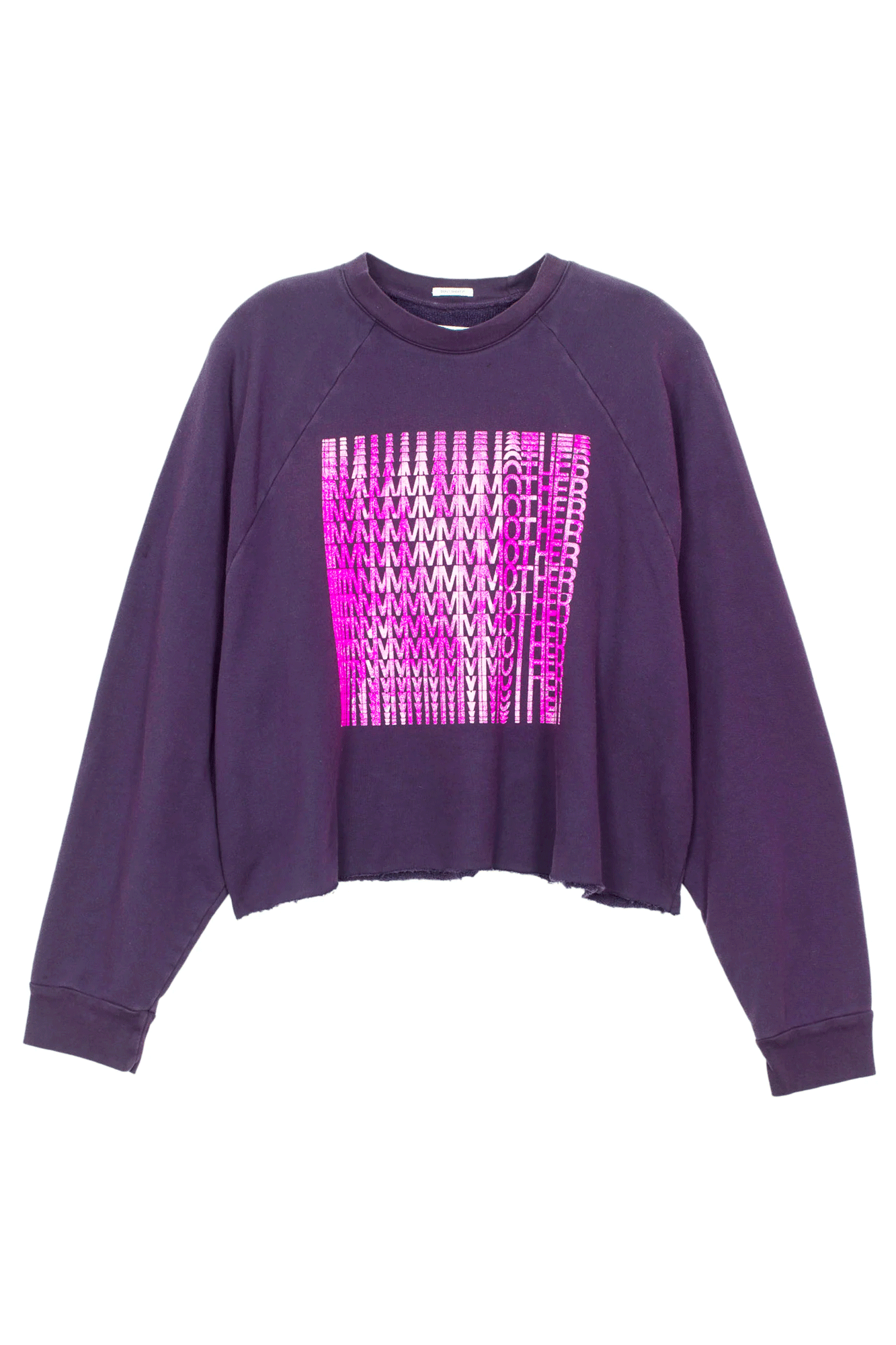 This limited edition Boost crop cut off sweatshirt from Mother is the perfect blend of style and comfort. Its 100% cotton construction is designed to last, while the drop shoulder and raw hem provide an effortlessly cool look. Enhanced with a unique glitchy text graphic in pink with a foiled finish, this piece is sure to turn heads.