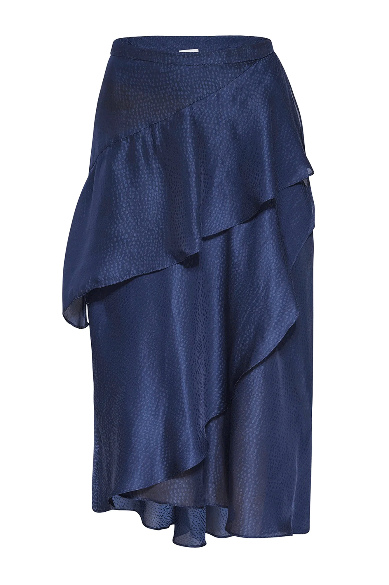 Our Odette Skirt from Misa is designed to bring effortless sophistication to any wardrobe. Crafted from chic layers of satin jacquard in a tonal cerulean dot print, the skirt features an asymmetrical ruffle trim hem for a playful touch. The hidden side zipper provides a secure fit for worry-free wear, and pairs beautifully with our coordinating Anka Top.